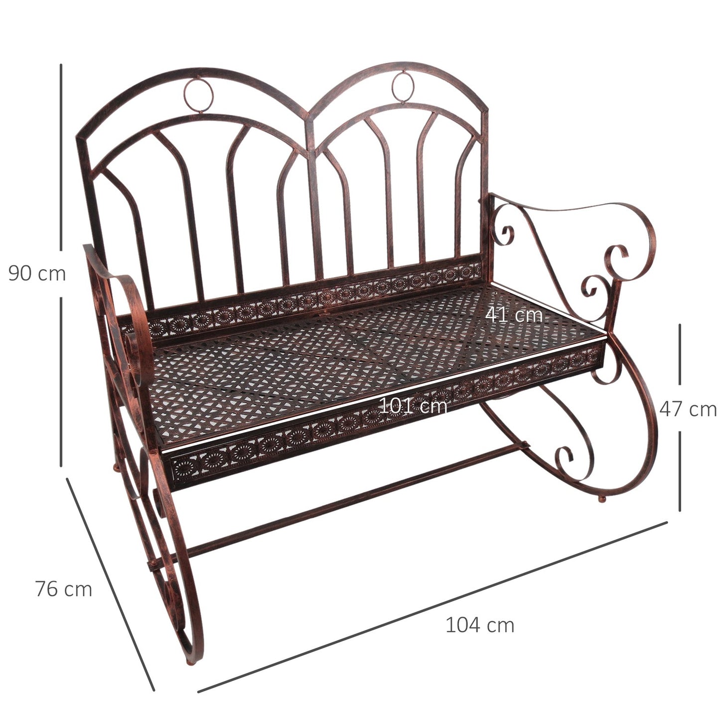 2 Seater Metal Garden Bench - Bronze Red Finish