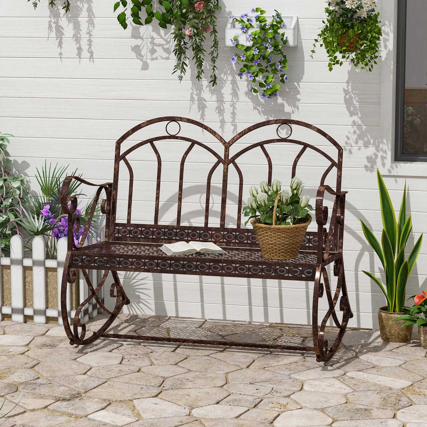 2 Seater Metal Garden Bench - Bronze Red Finish