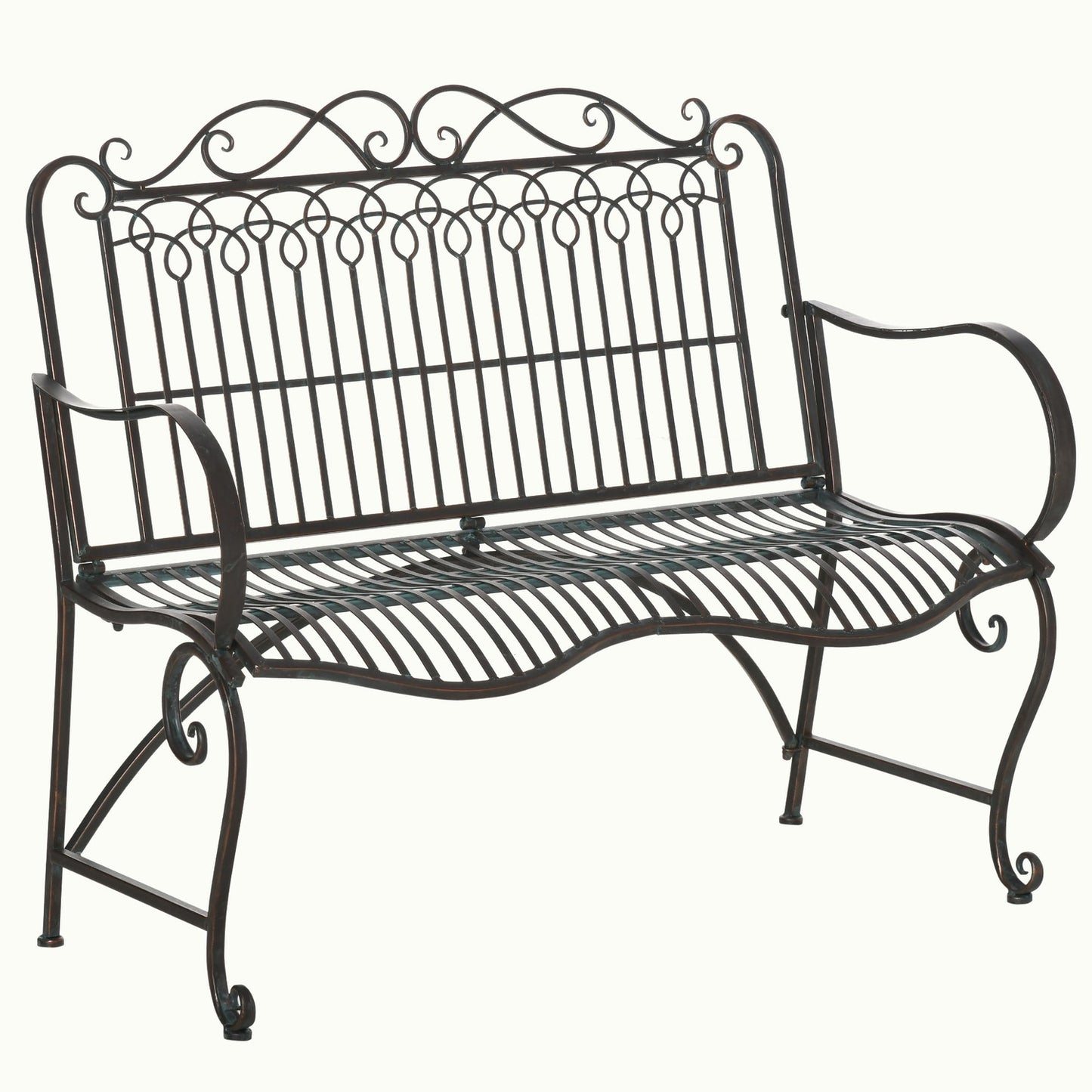 Garden bench in metal 2-seater with back and armrests