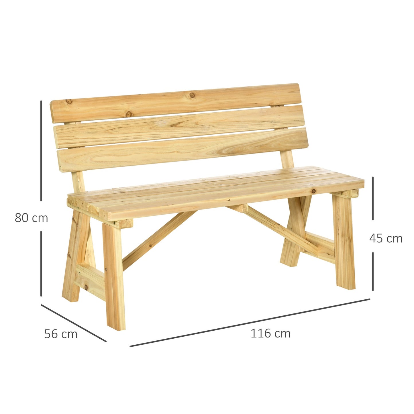 Garden bench 2-seater with backrest, capacity 220 kg