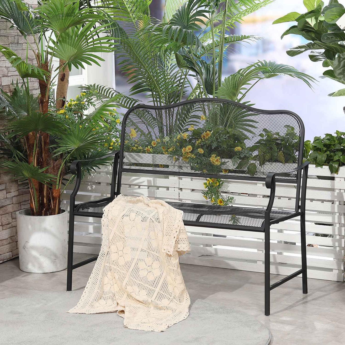Metal garden bench, 2-seater, black, capacity 220 kg