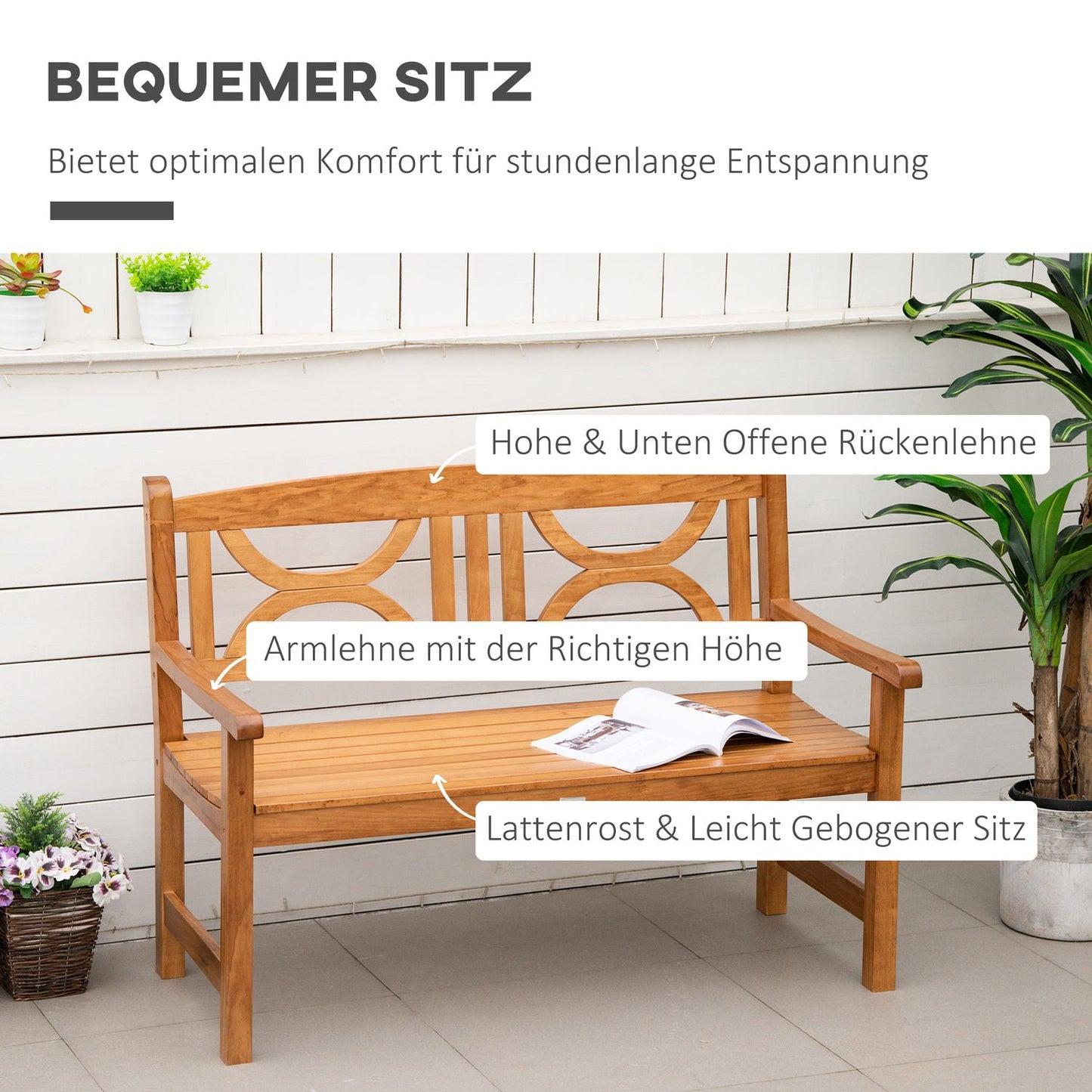 2-seater garden bench, poplar wood, natural finish