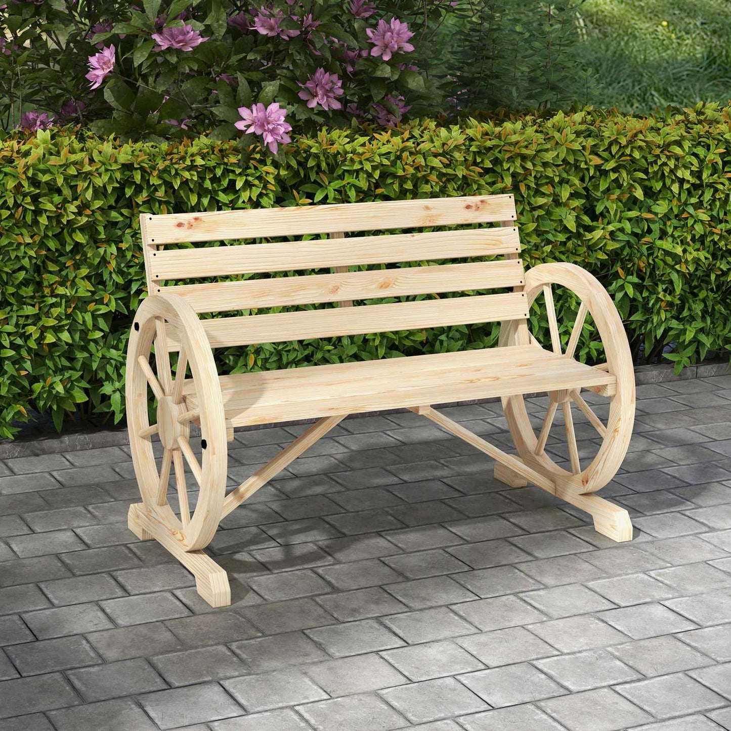 Garden bench, 2 seater, wagon wheel design