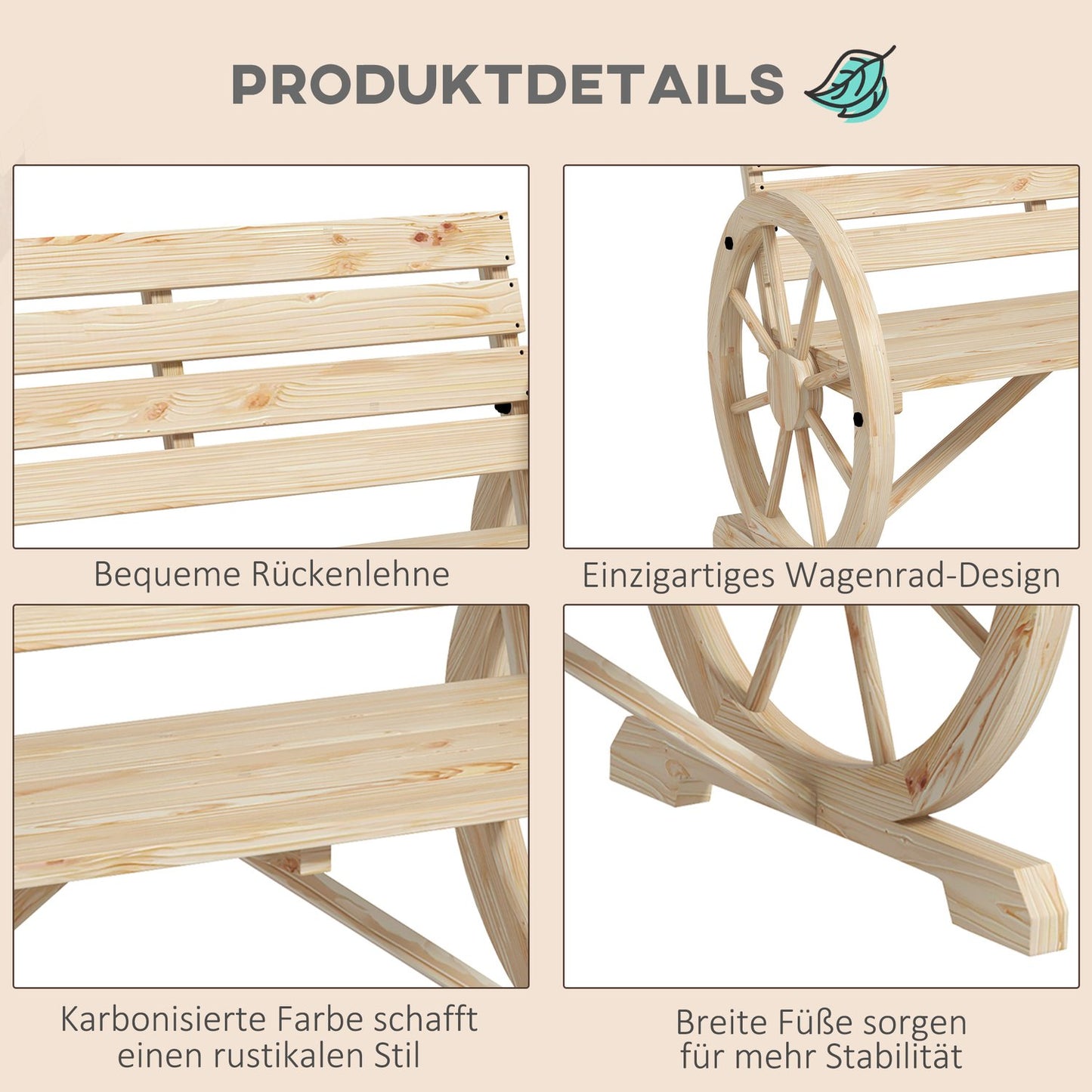 Garden bench, 2 seater, wagon wheel design