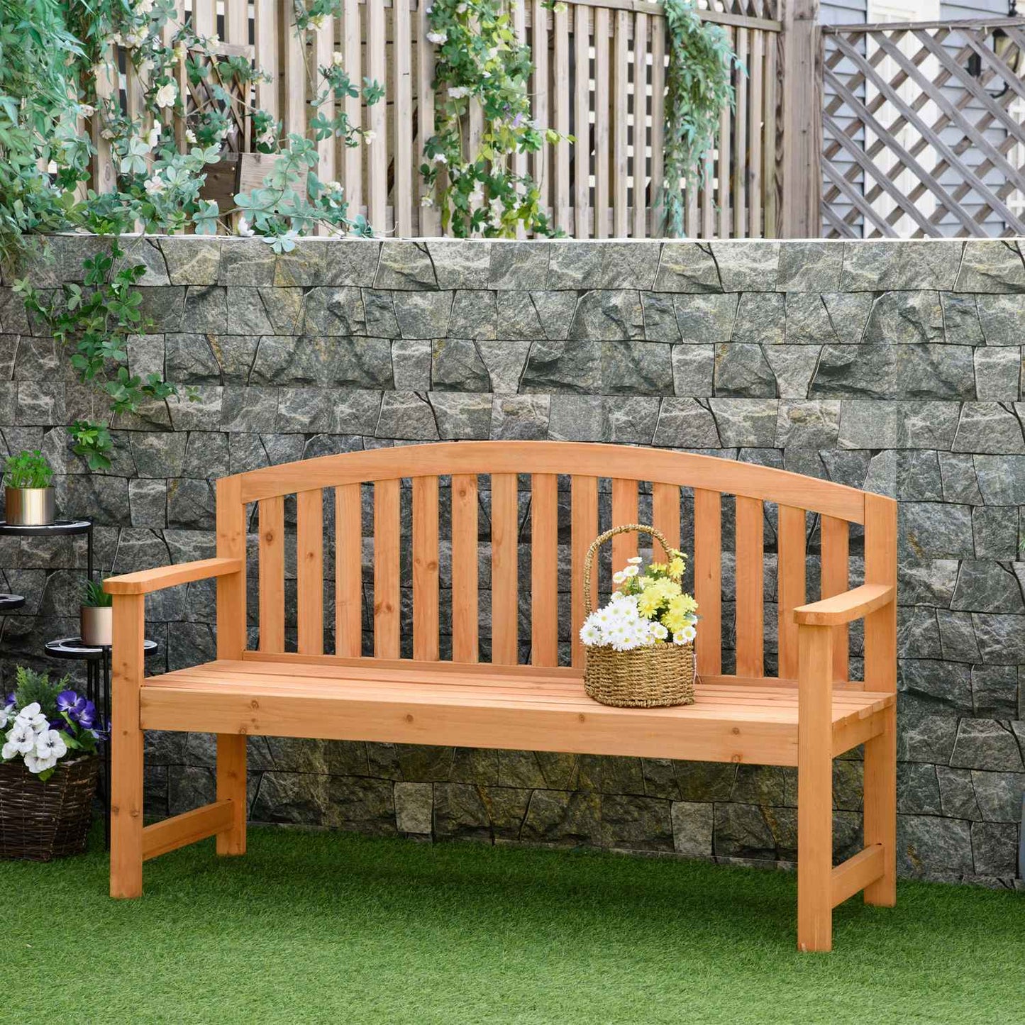 2-seater wooden garden bench, capacity 320 kg, orange