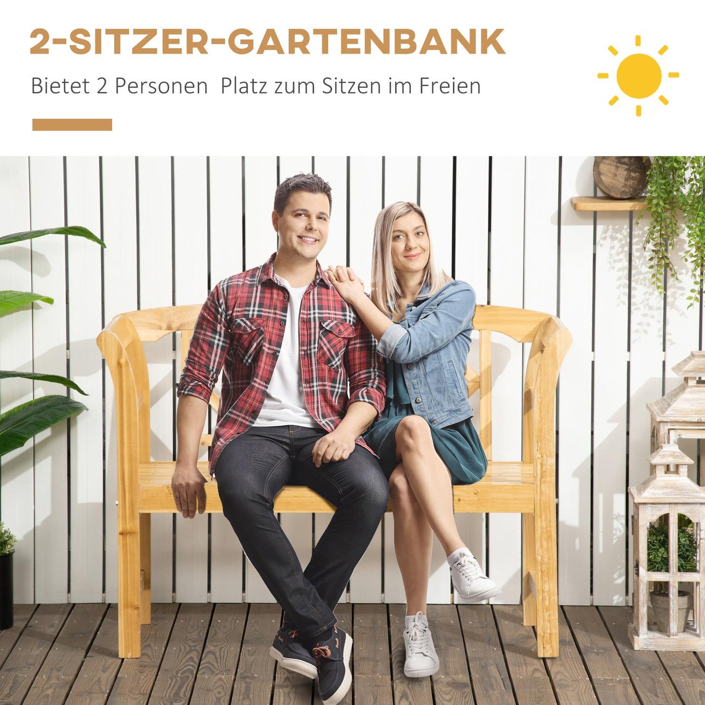 2-seater wooden garden bench, weatherproof, capacity 240 kg
