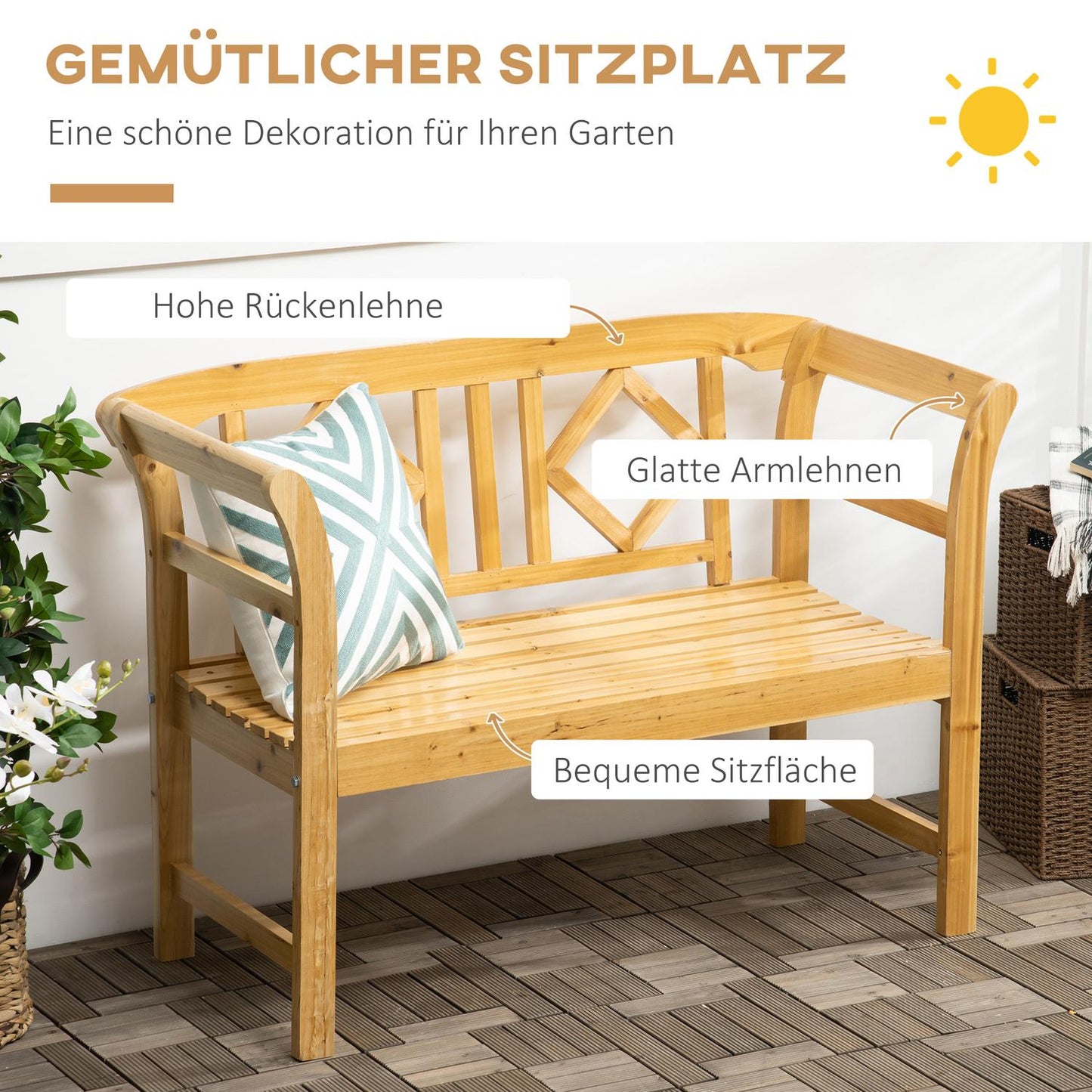 2-seater wooden garden bench, weatherproof, capacity 240 kg