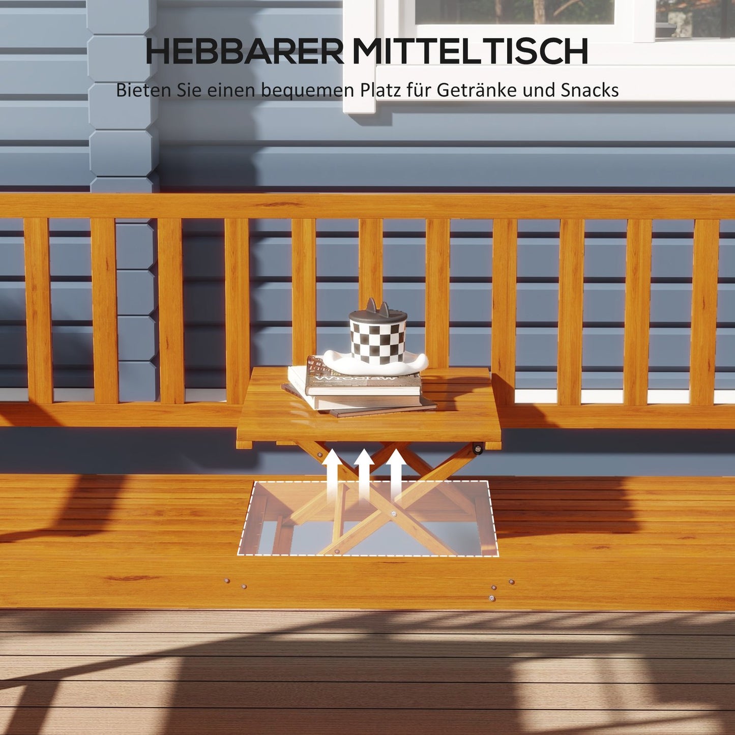 Garden bench, 3-seater with armrests, capacity 280 kg
