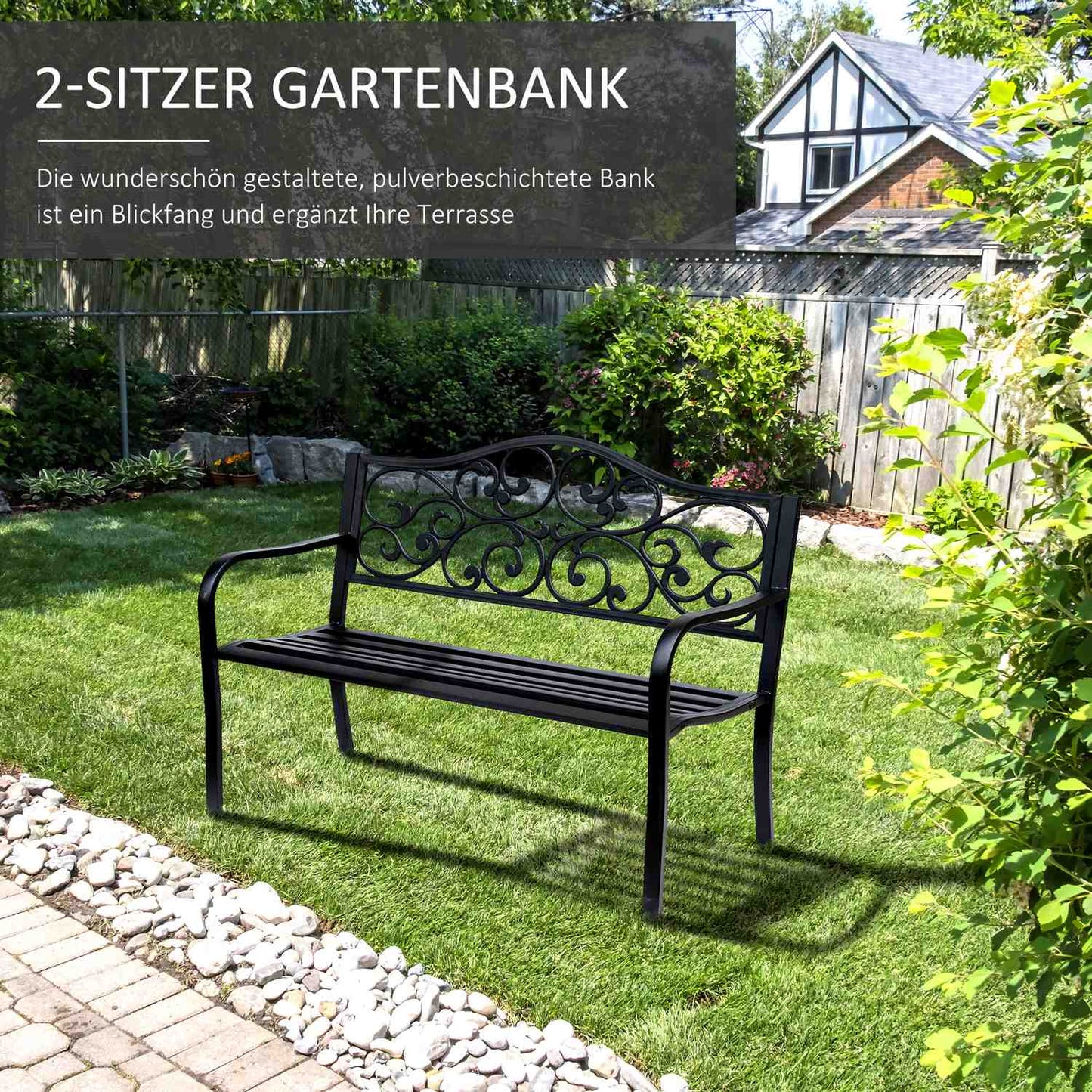 Garden Patio 3-seat steel bench with armrests