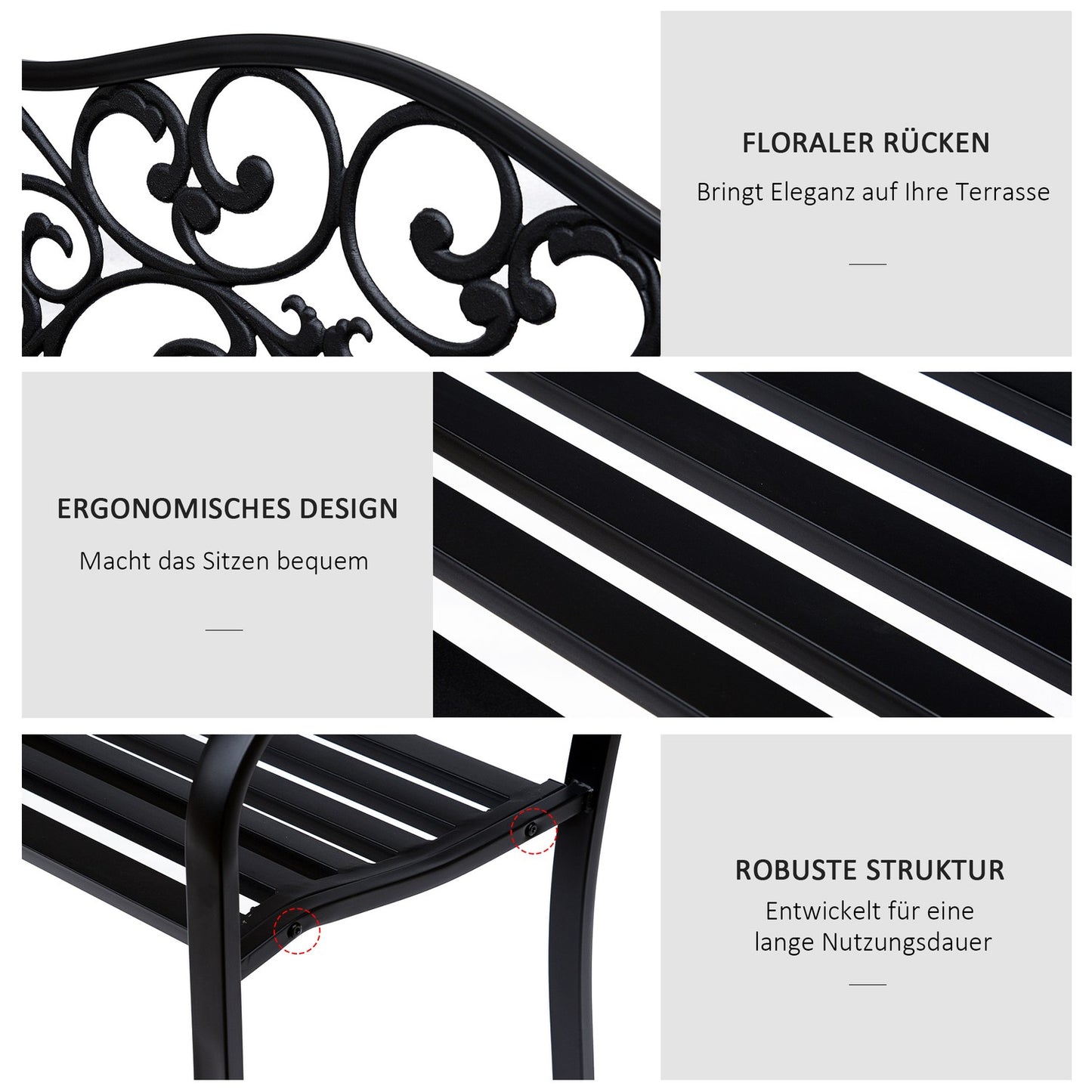 Garden Patio 3-seat steel bench with armrests