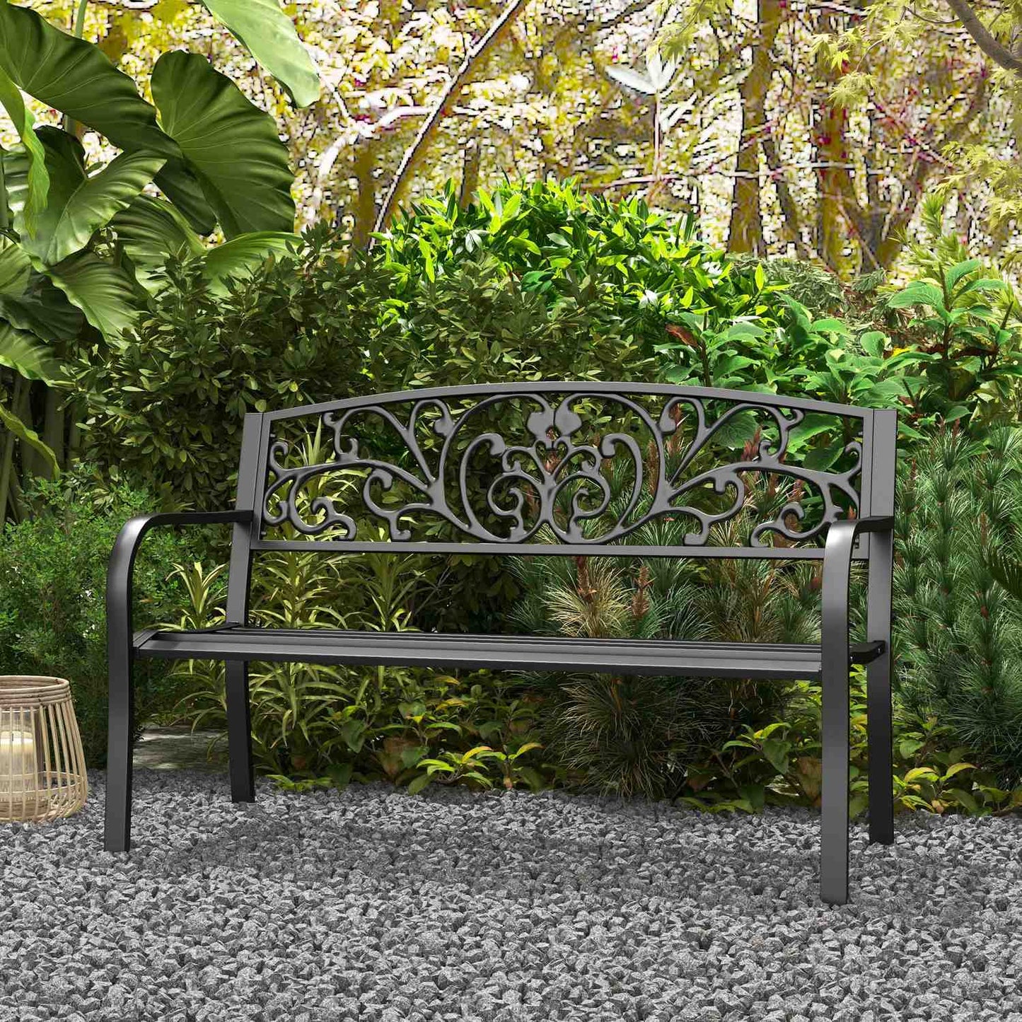 Garden bench in metal, 2-seater, weatherproof, black