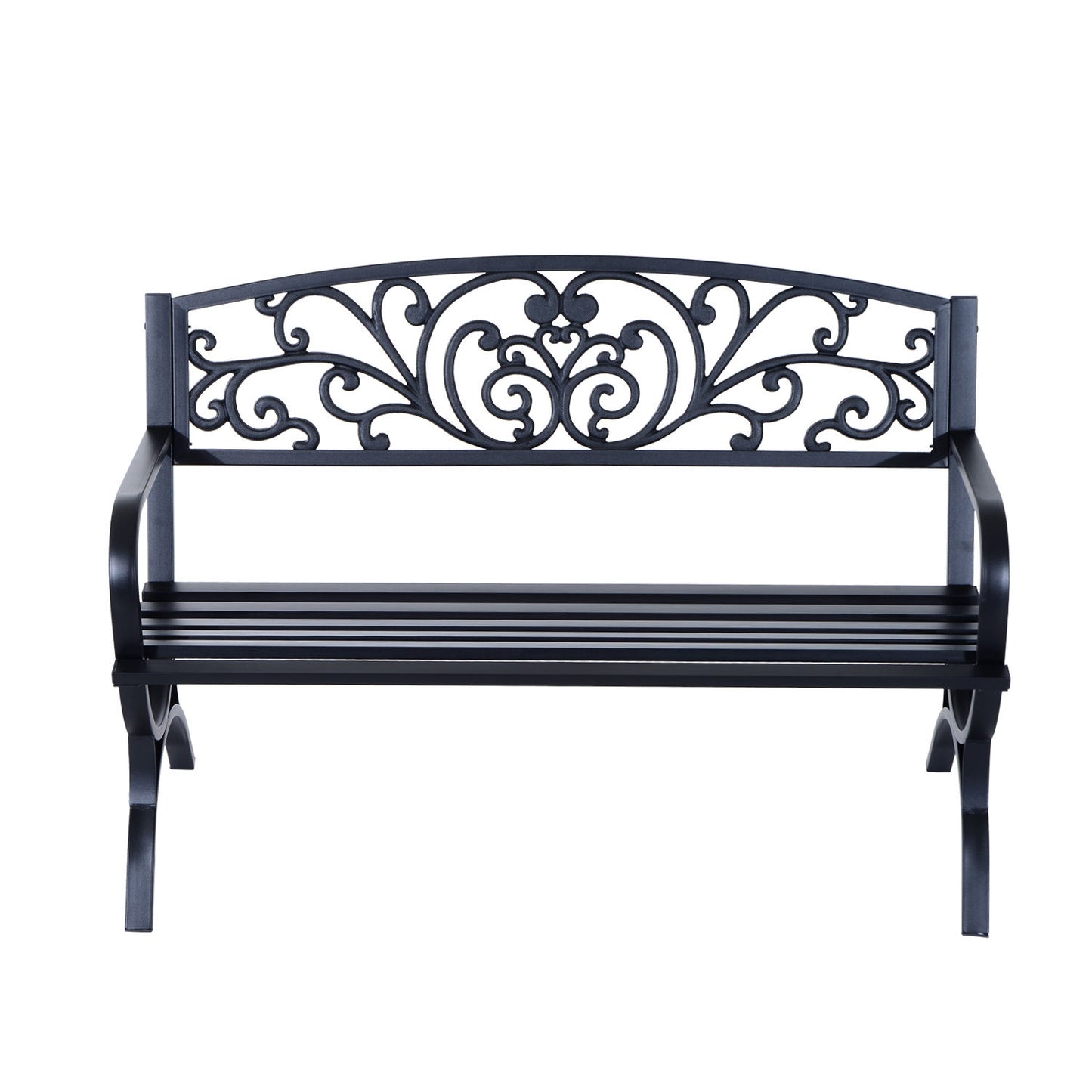 Metal garden bench, 2-seater, black, 127x60x85 cm