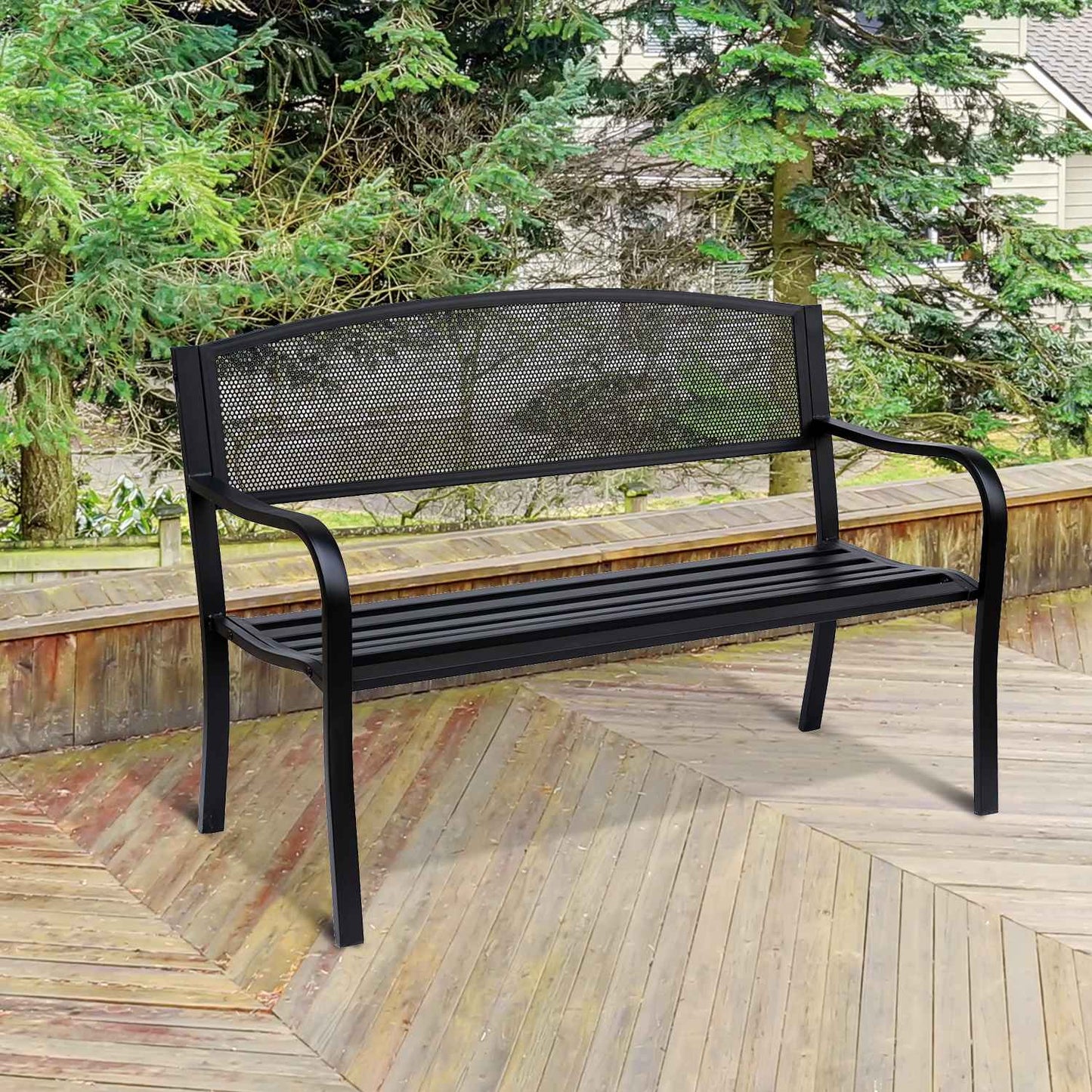 Garden Steel 2-Seater Bench - Black, W127 x D60 x H87Cm