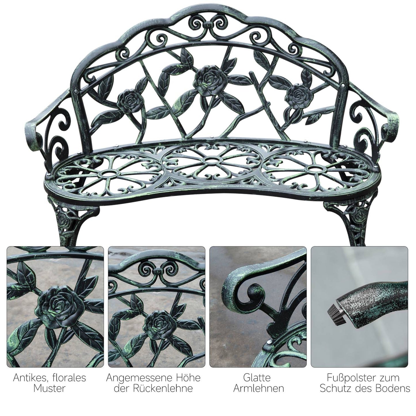 2-seater metal garden bench - 100 x 54 x 78 cm