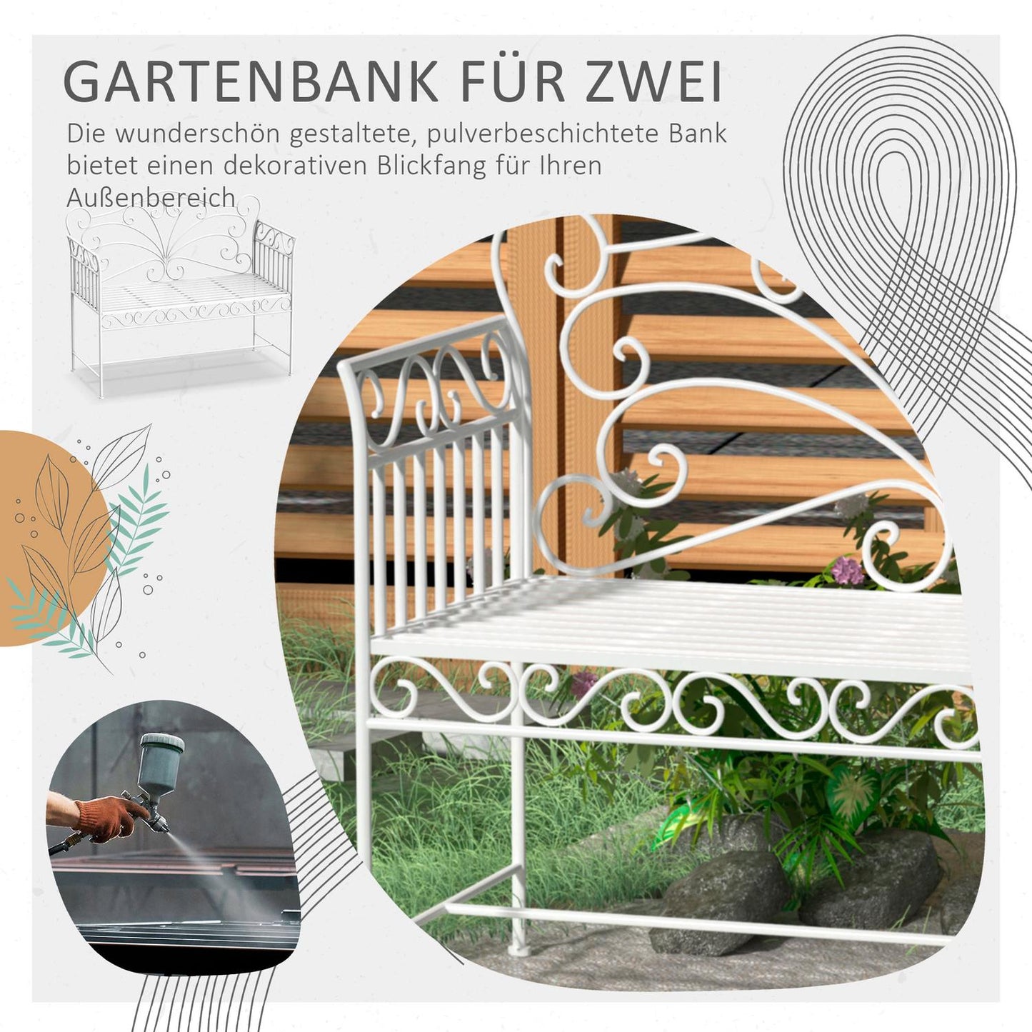 White 2-seater metal garden bench - Outdoor furniture
