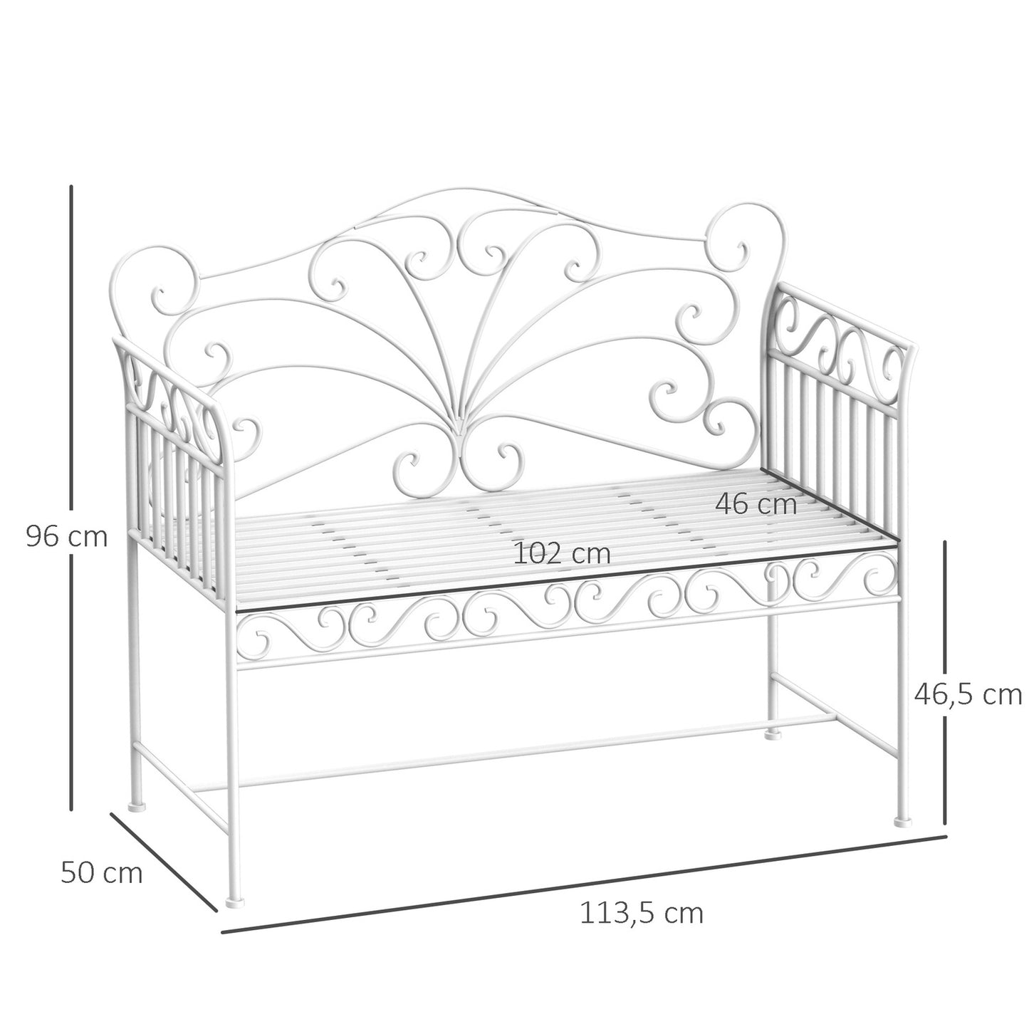 White 2-seater metal garden bench - Outdoor furniture
