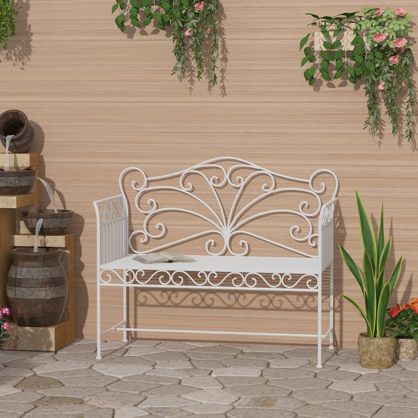 White 2-seater metal garden bench - Outdoor furniture