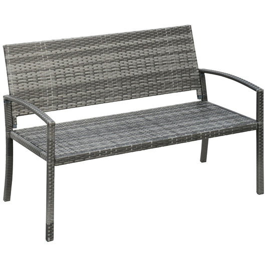 Garden bench – Rattan look, steel frame, 2-person, grey