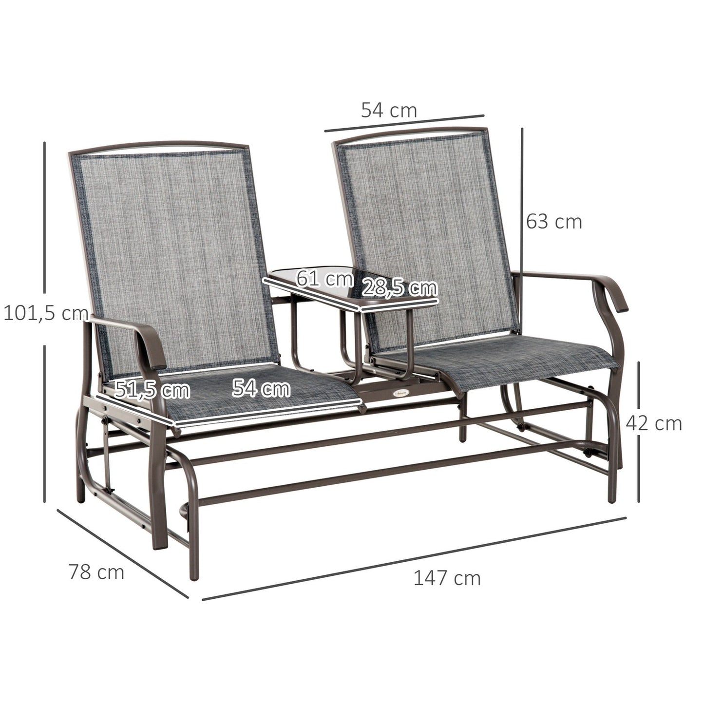 2-seater garden rocking bench with table