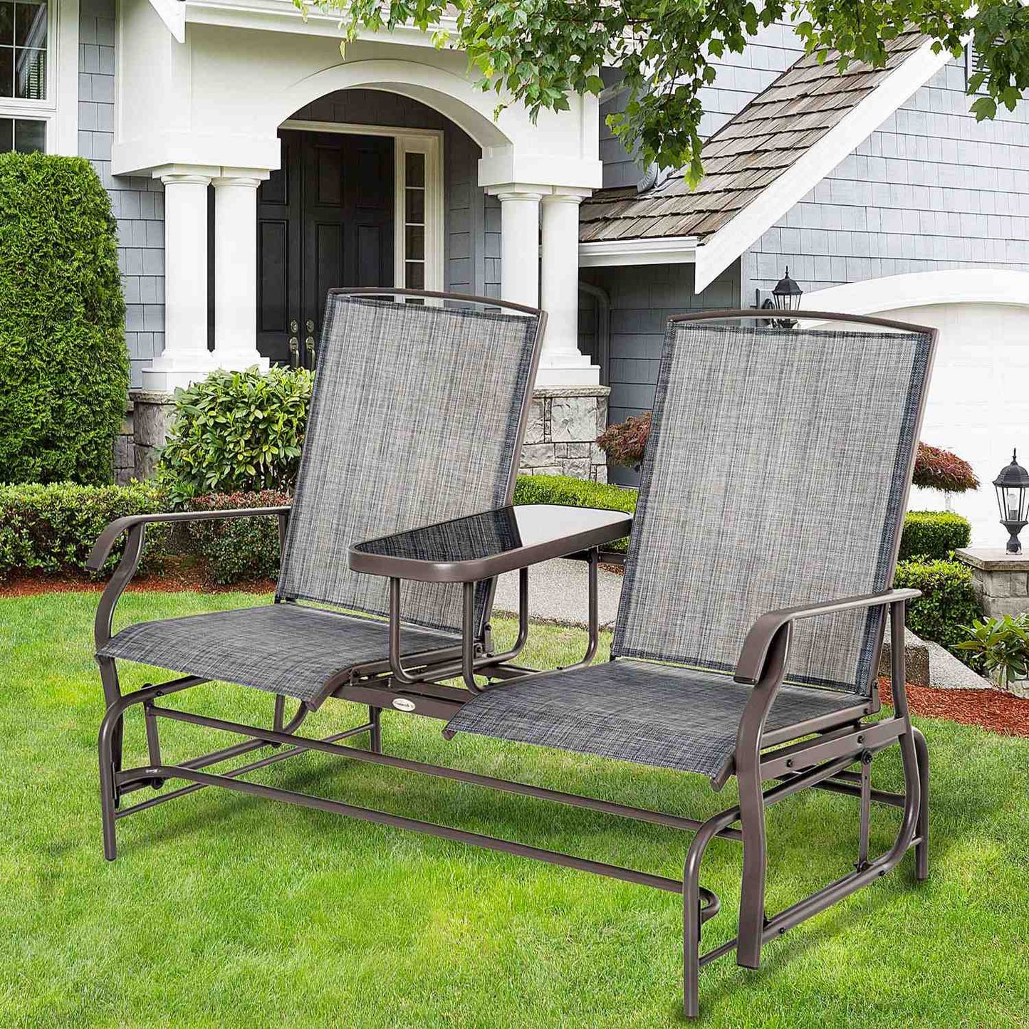 2-seater garden rocking bench with table