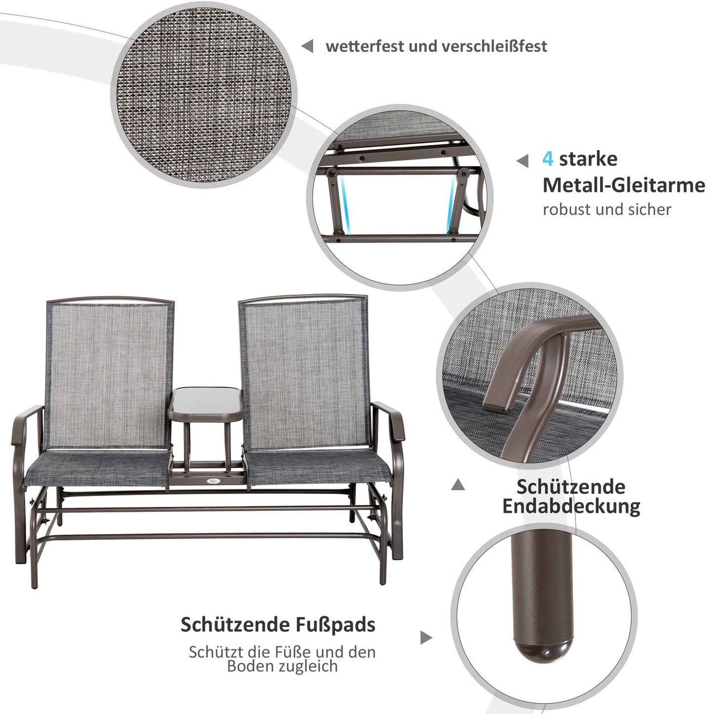 2-seater garden rocking bench with table