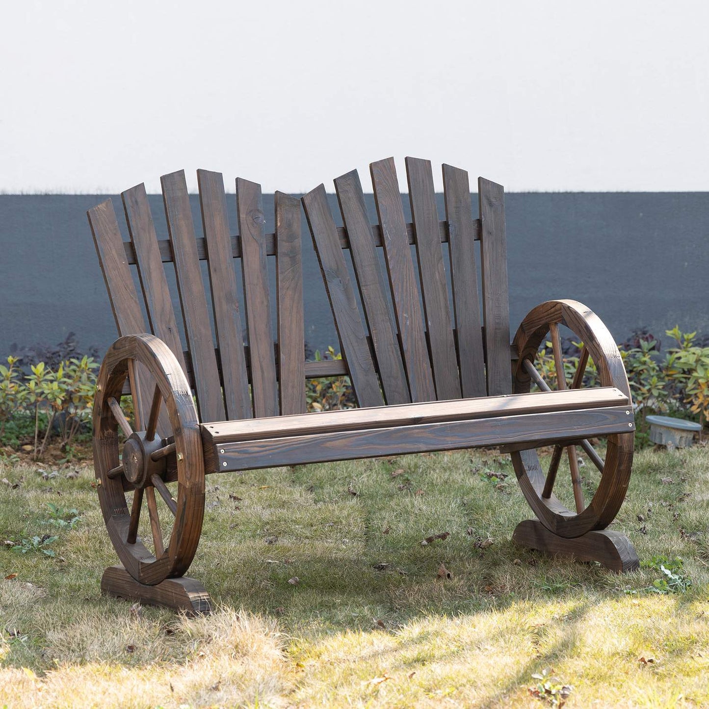 Garden bench in solid wood with armrests, dark brown