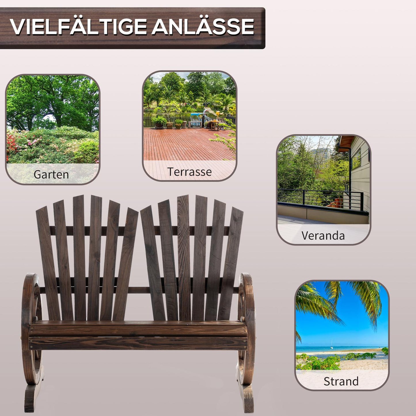 Garden bench in solid wood with armrests, dark brown