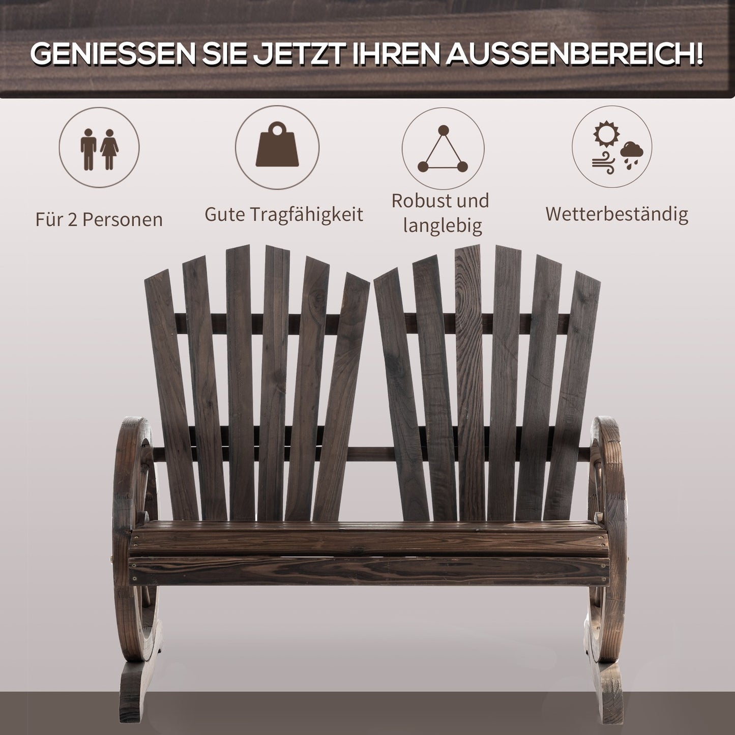 Garden bench in solid wood with armrests, dark brown
