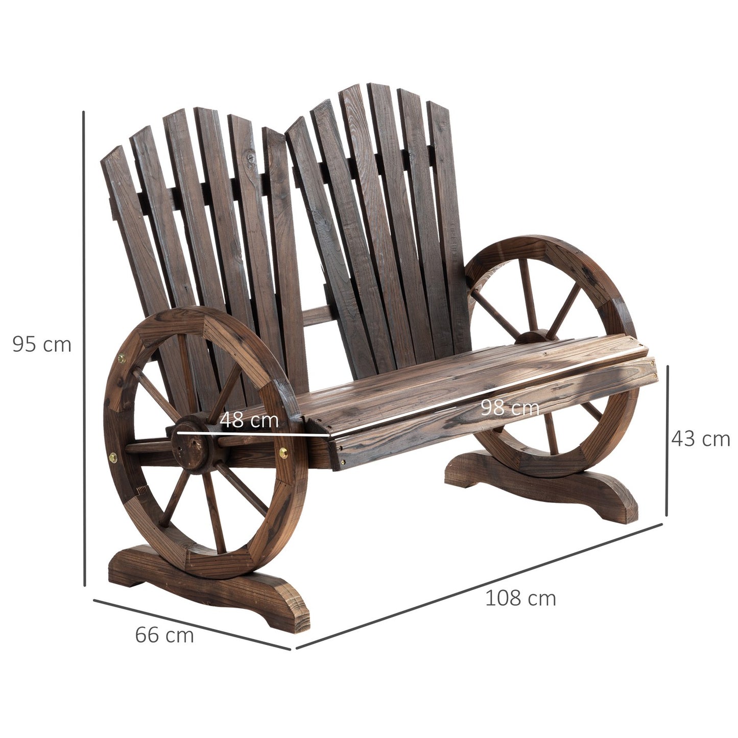 Garden bench in solid wood with armrests, dark brown