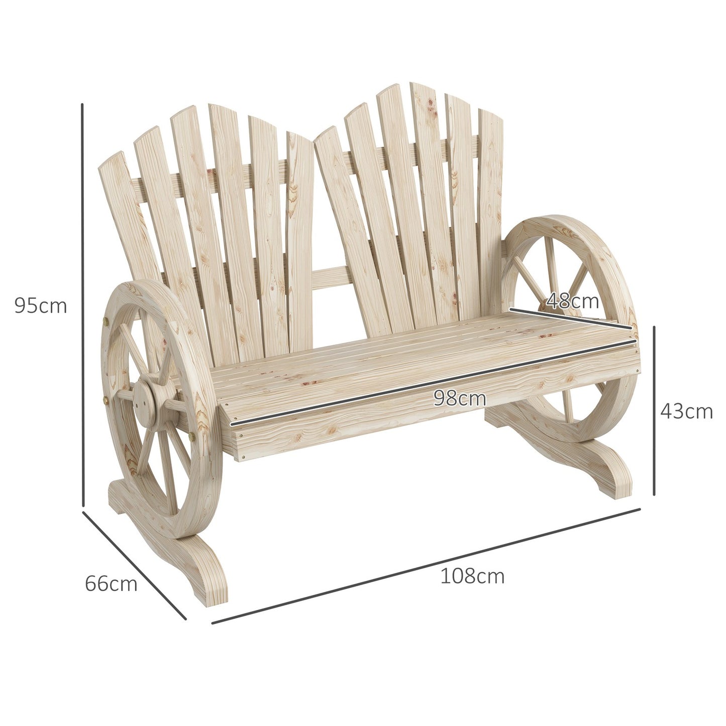 Garden bench in solid wood with armrests, 108x66x95 cm
