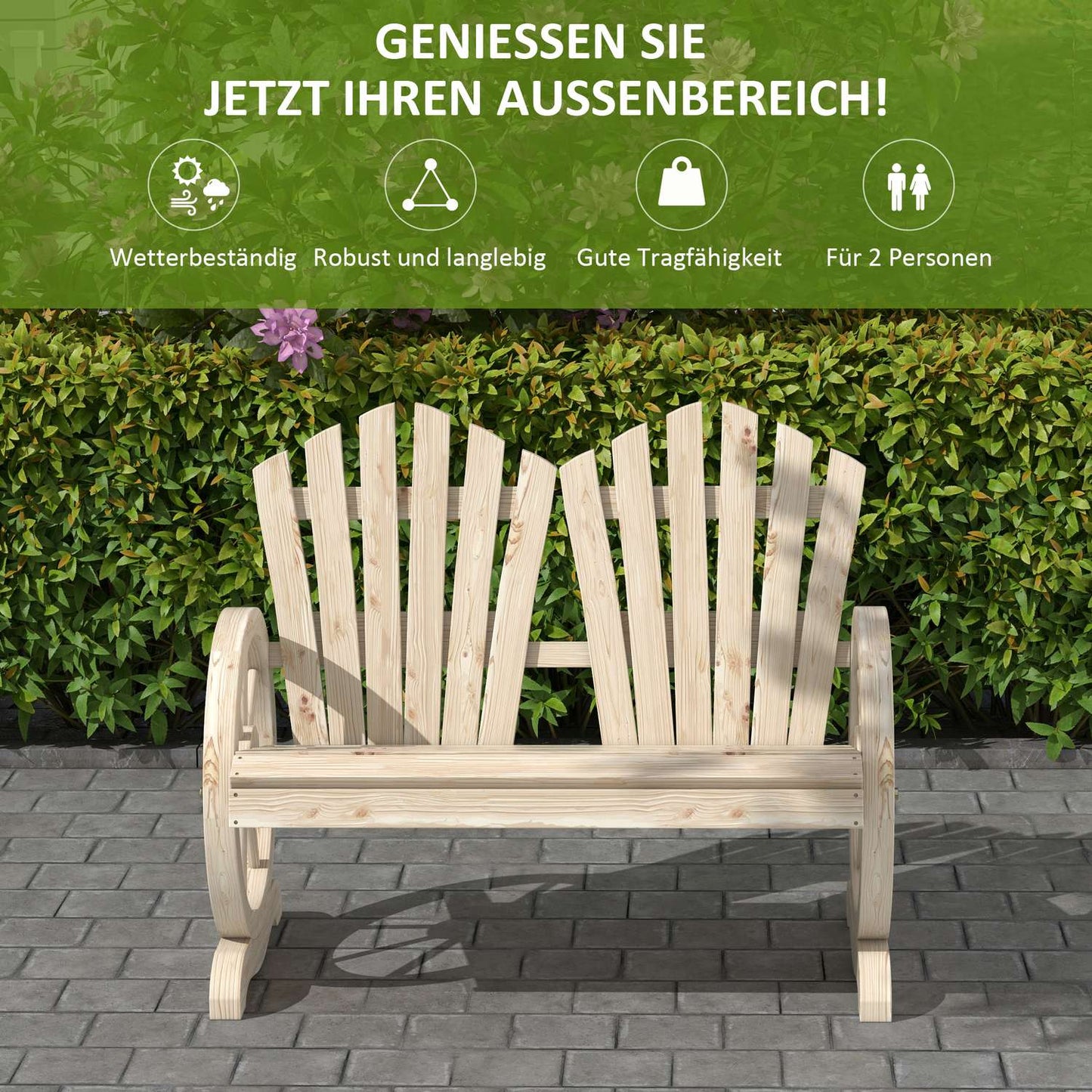 Garden bench in solid wood with armrests, 108x66x95 cm
