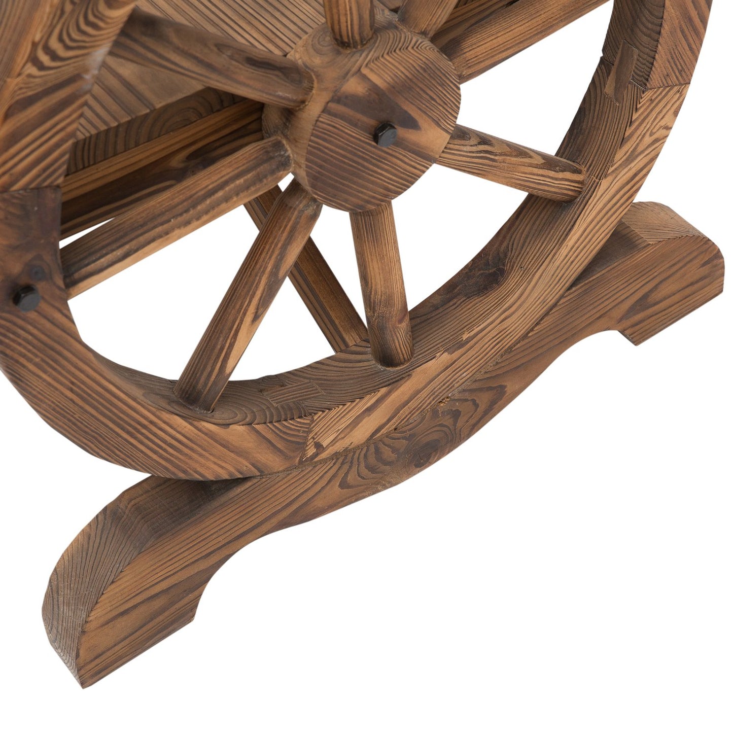 Rustic garden bench in solid wood, wagon wheels & armrests