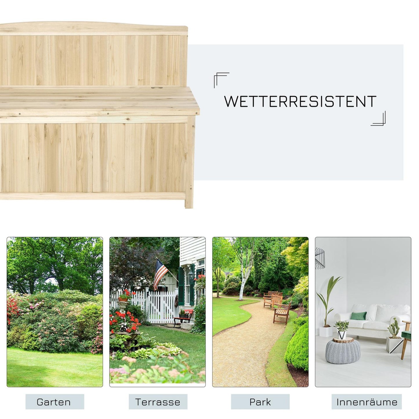 Garden bench with storage, 2-seater, spruce, 250 kg capacity