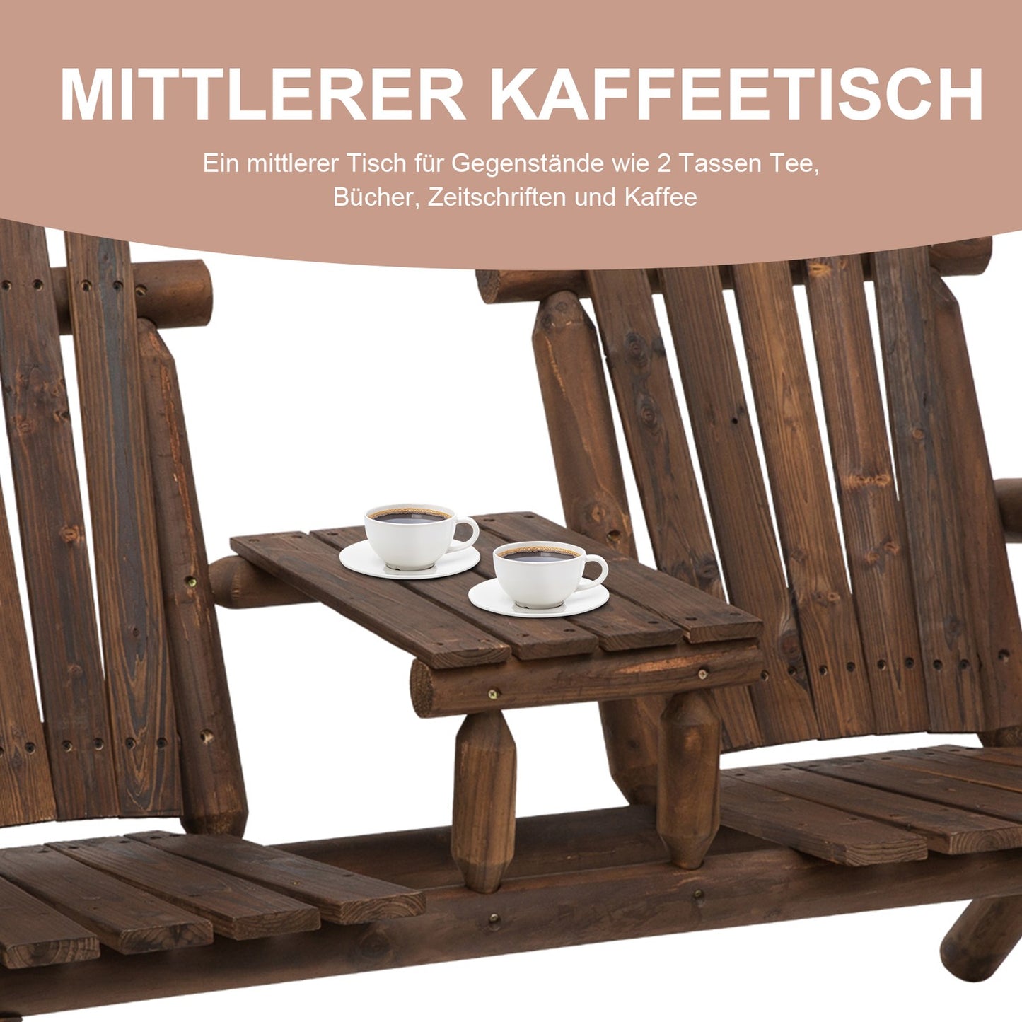 Garden bench set with table, 2 chairs, brown