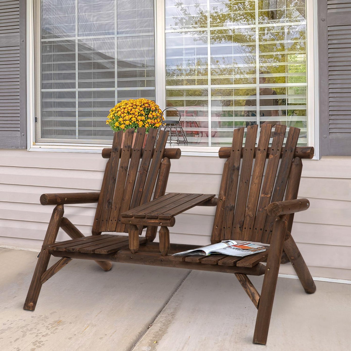 Garden bench set with table, 2 chairs, brown