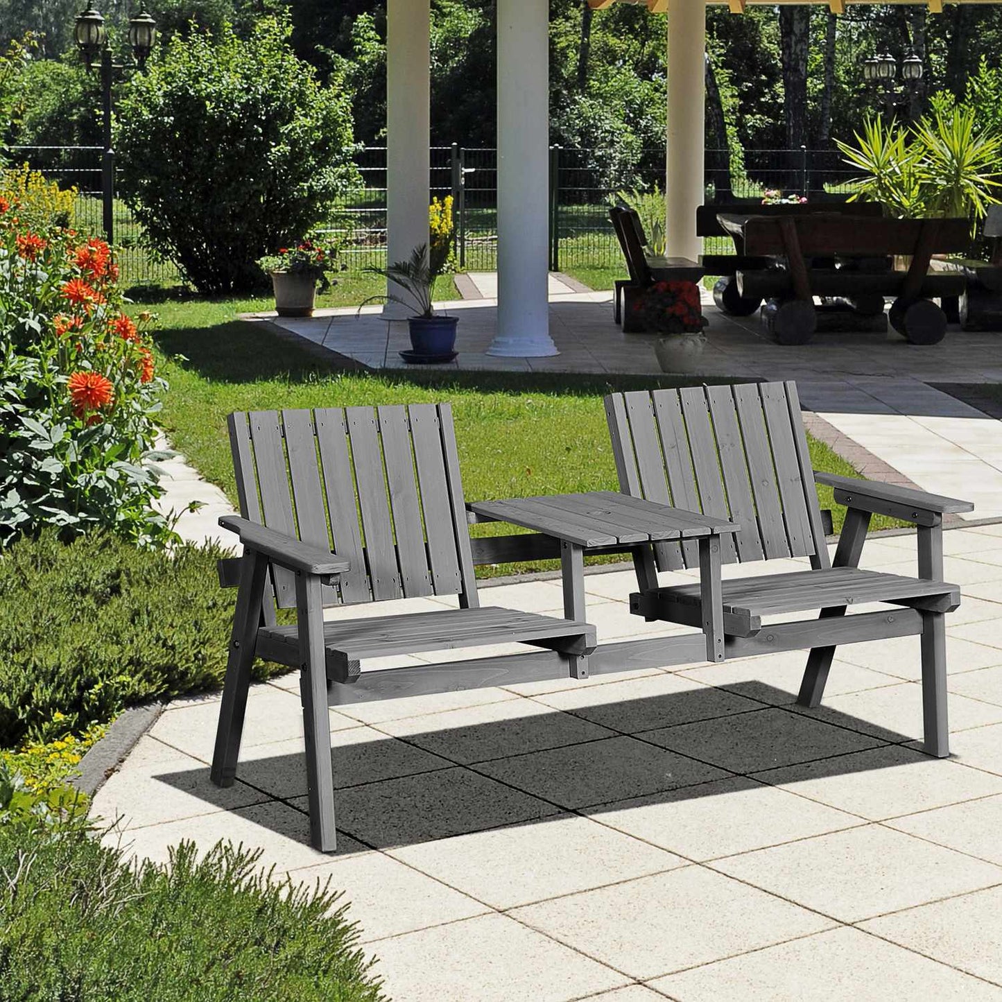Garden furniture set - gray solid wood, 2 seats, umbrella hole