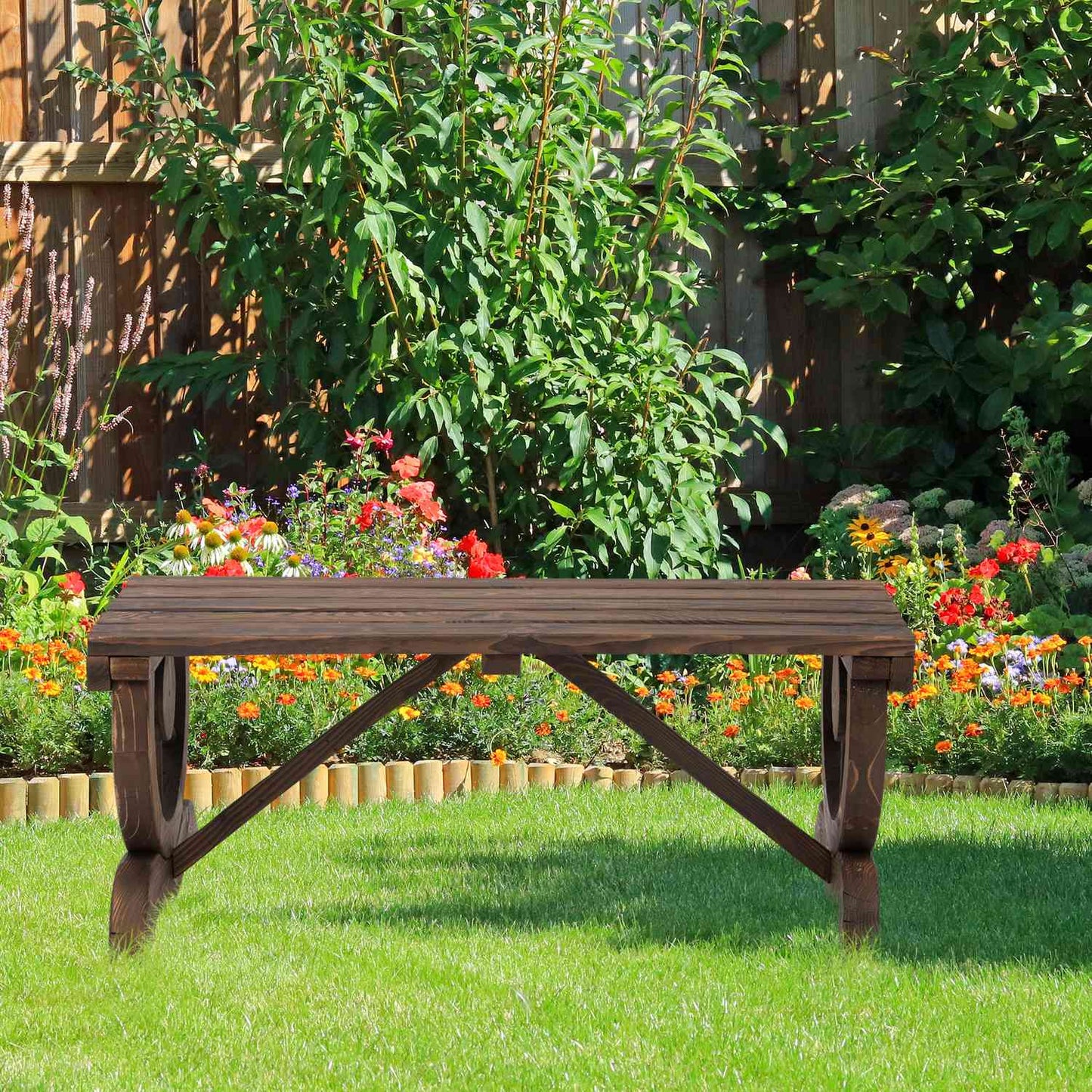 Wooden garden bench, weatherproof rustic design, 98 x 50 x 39.5 cm