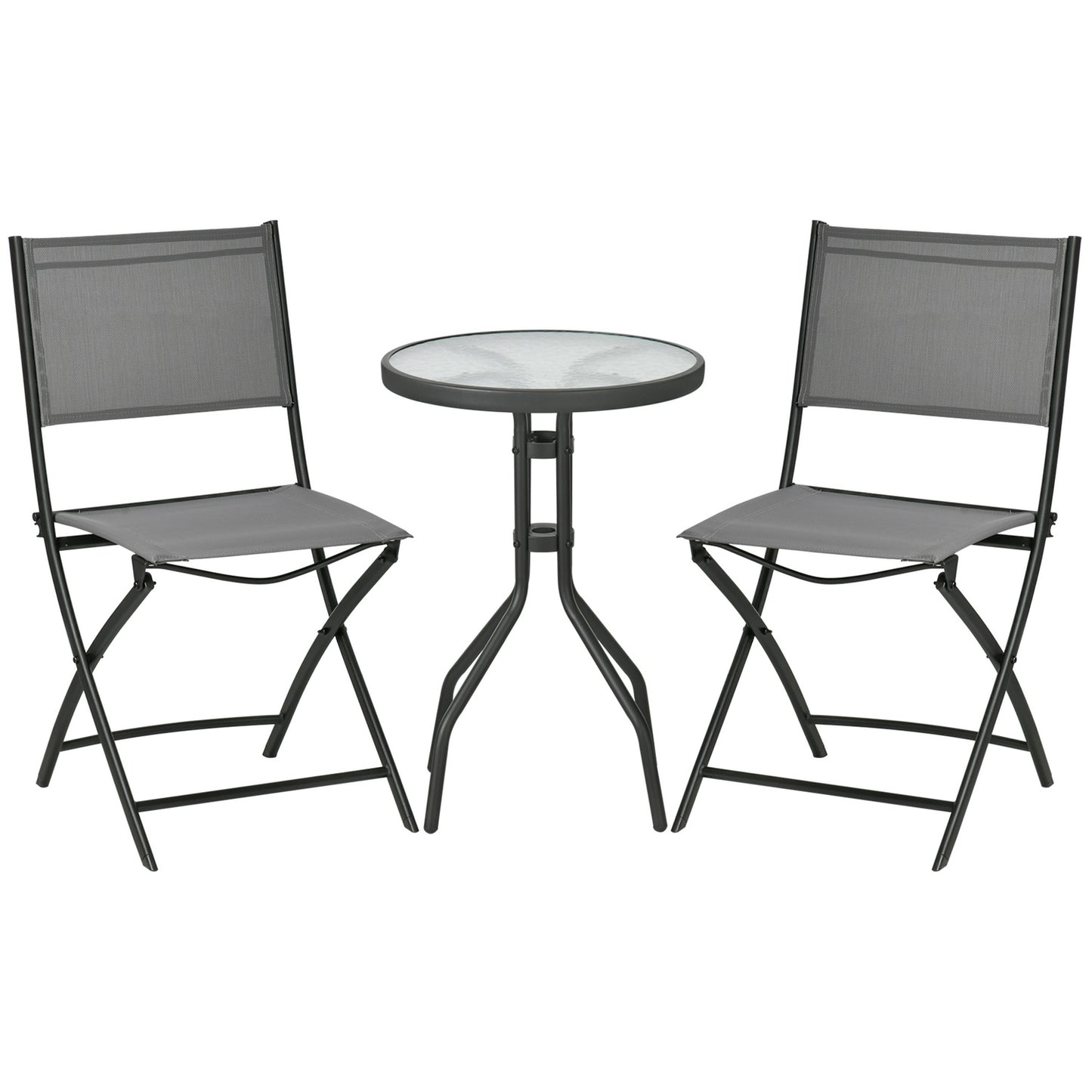 Garden Bistro Set - 1 table & 2 folding chairs, steel grey