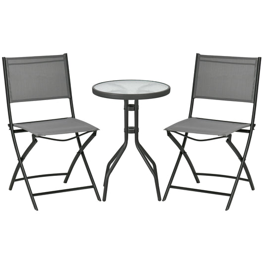 Garden Bistro Set - 1 table & 2 folding chairs, steel grey
