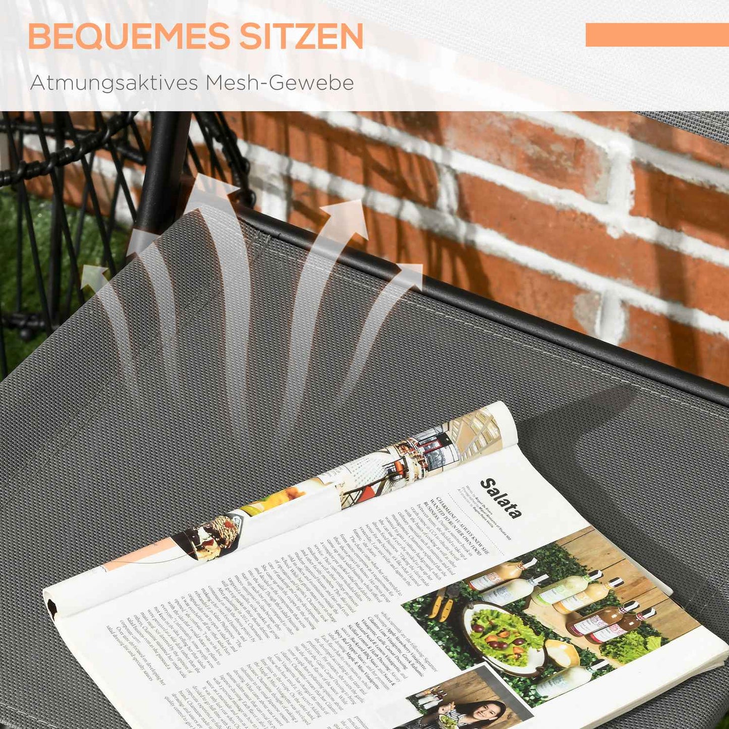 Garden Bistro Set - 1 table & 2 folding chairs, steel grey