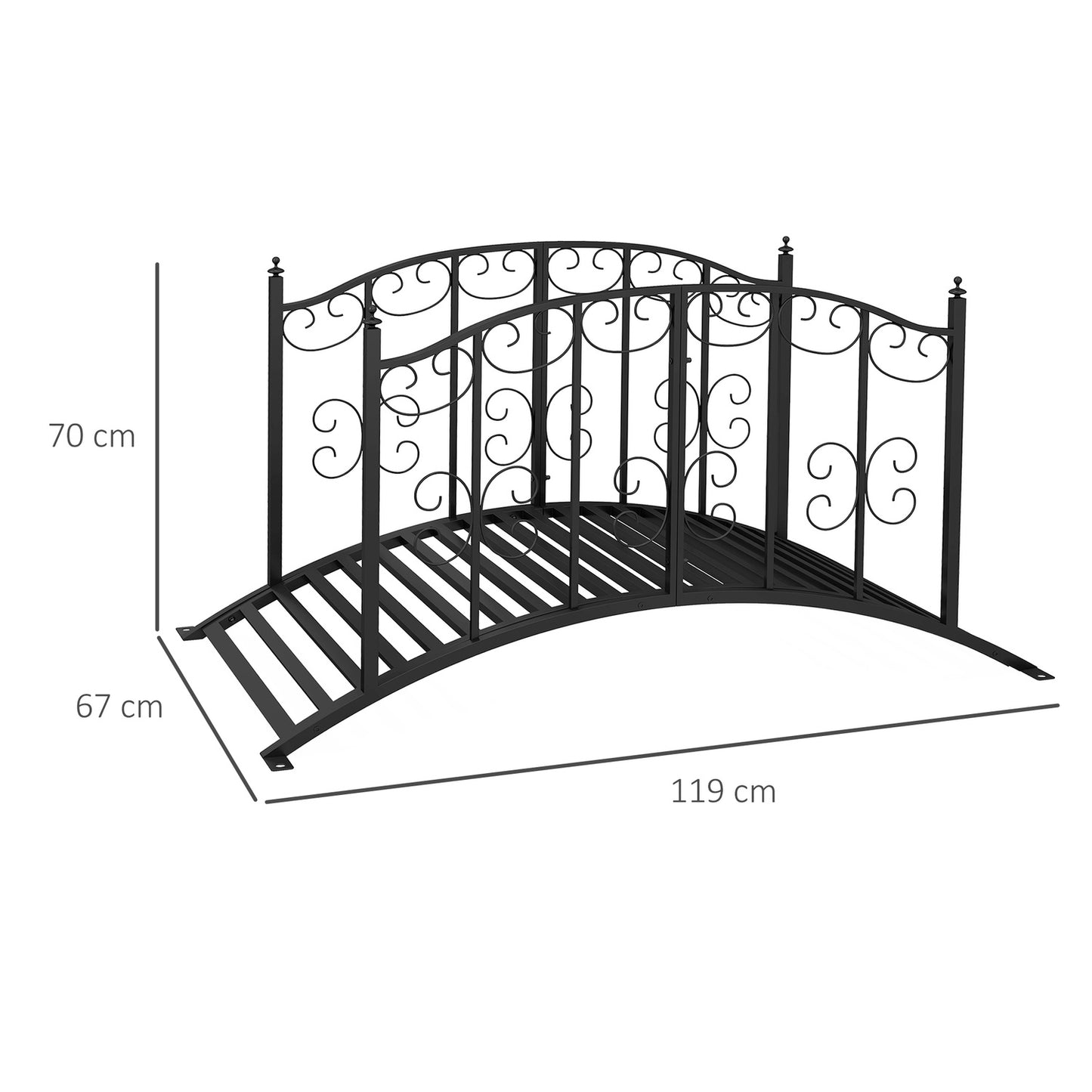 Garden dam bridge in steel with flower railing, 1.19 m, black