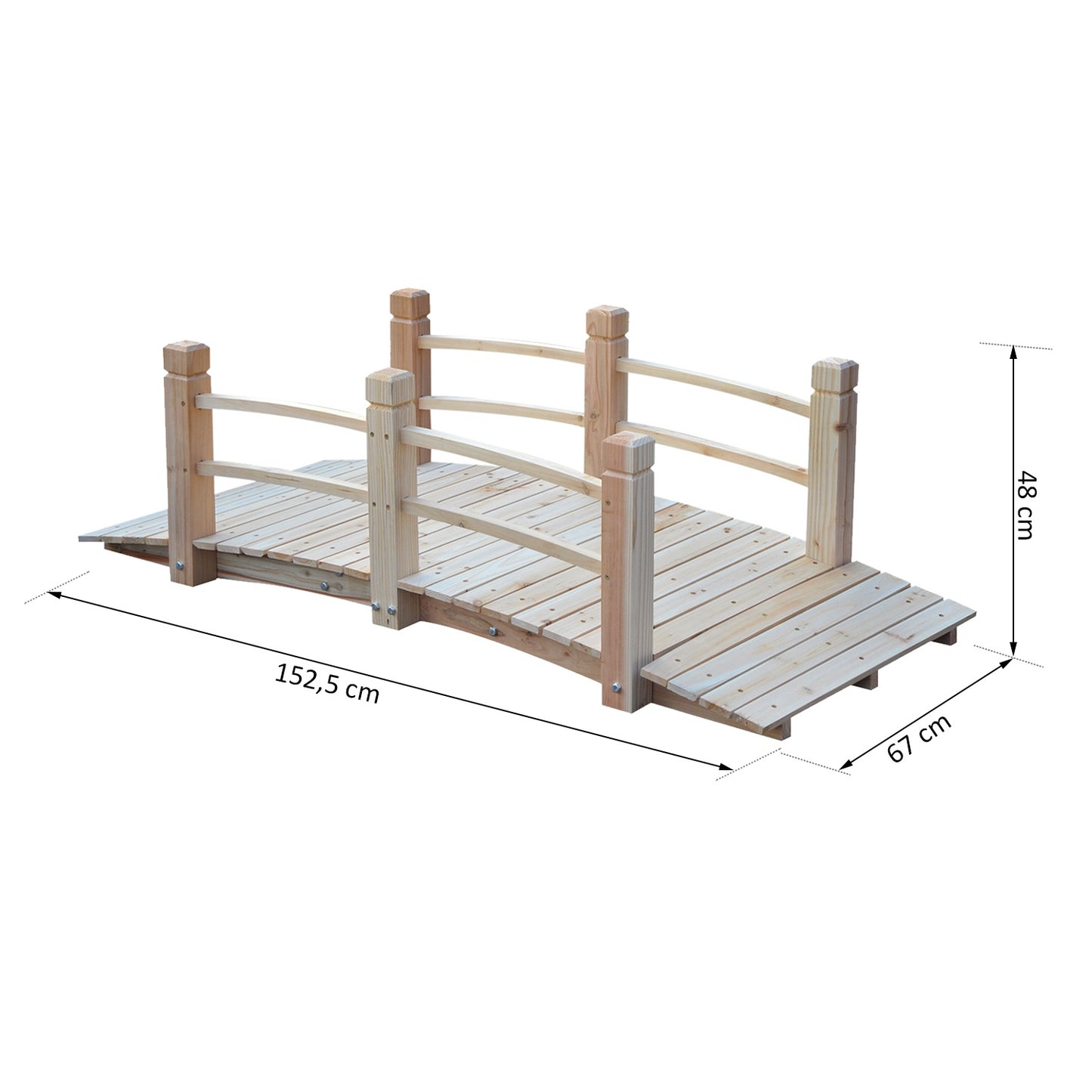 Garden bridge with railings, supports 180 kg