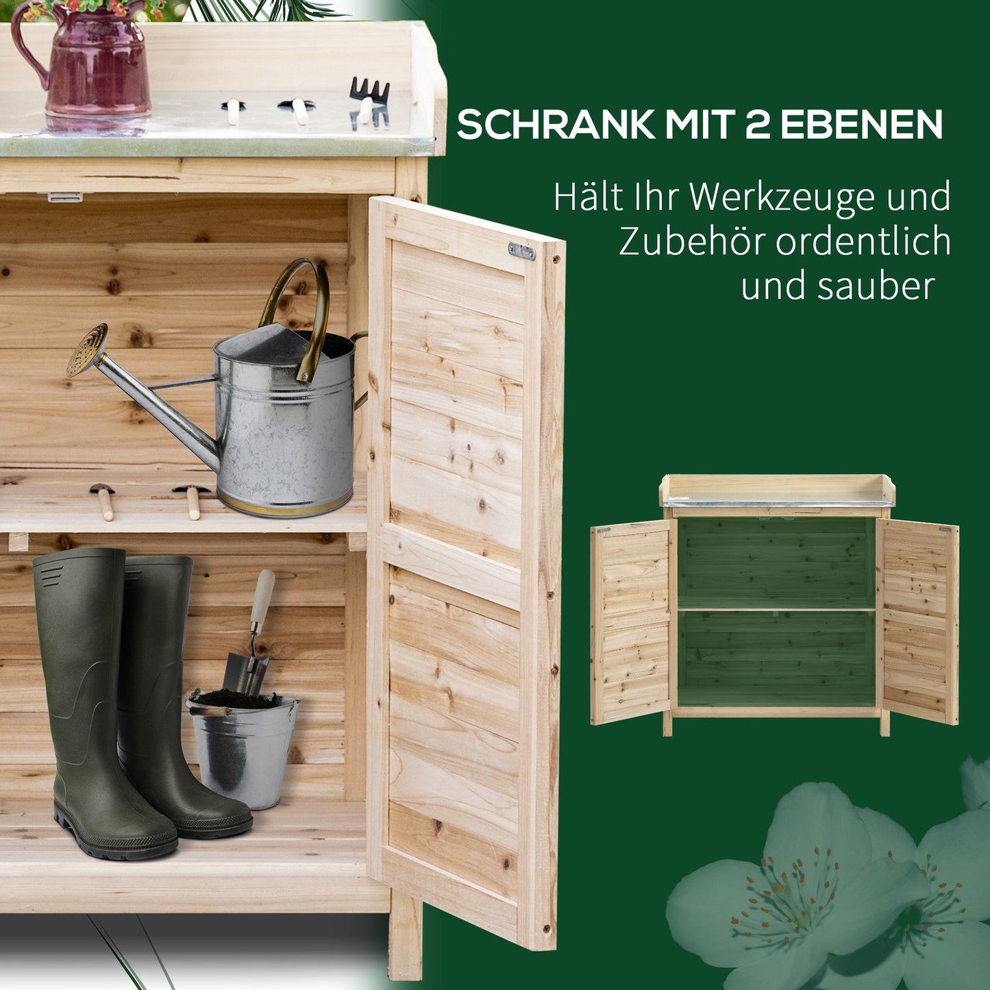 Outdoor garden cabinet with base & shelves - 83x40x92 cm