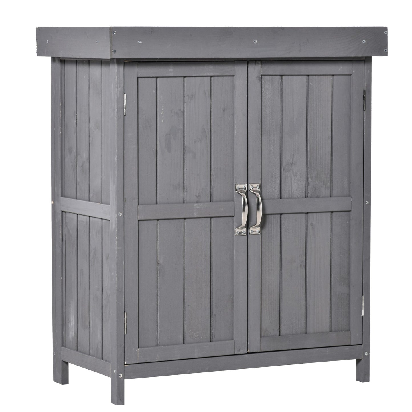 Weather Resistant Spruce Wood Garden Cabinet, Double Door, Grey