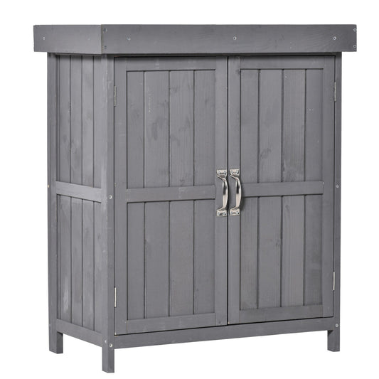 Weather Resistant Spruce Wood Garden Cabinet, Double Door, Grey