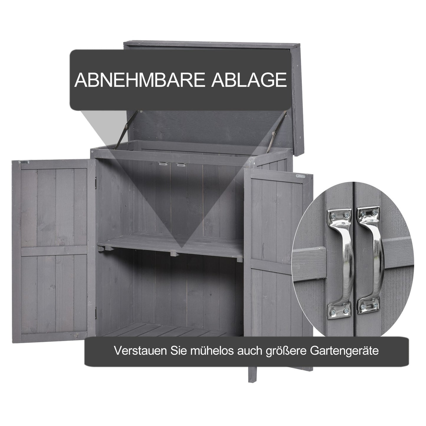 Weather Resistant Spruce Wood Garden Cabinet, Double Door, Grey