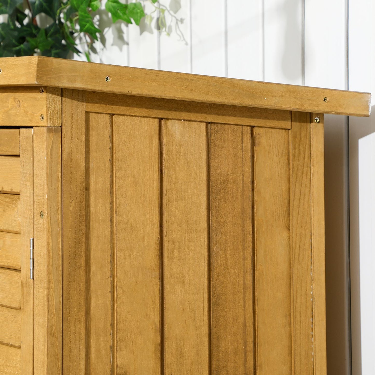 Wooden garden tool shed with slatted doors, 87x46.5x160 cm