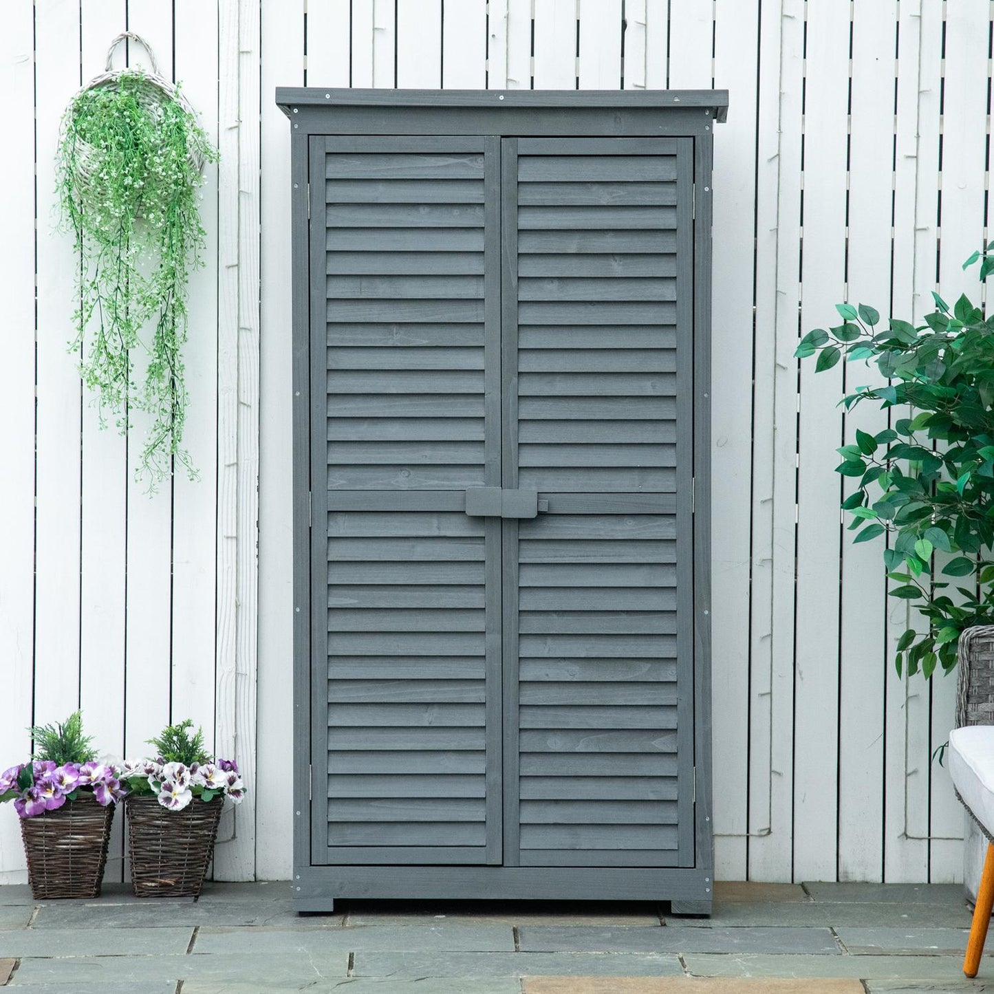 Garden tool shed in wood, grey, 87x46x160cm