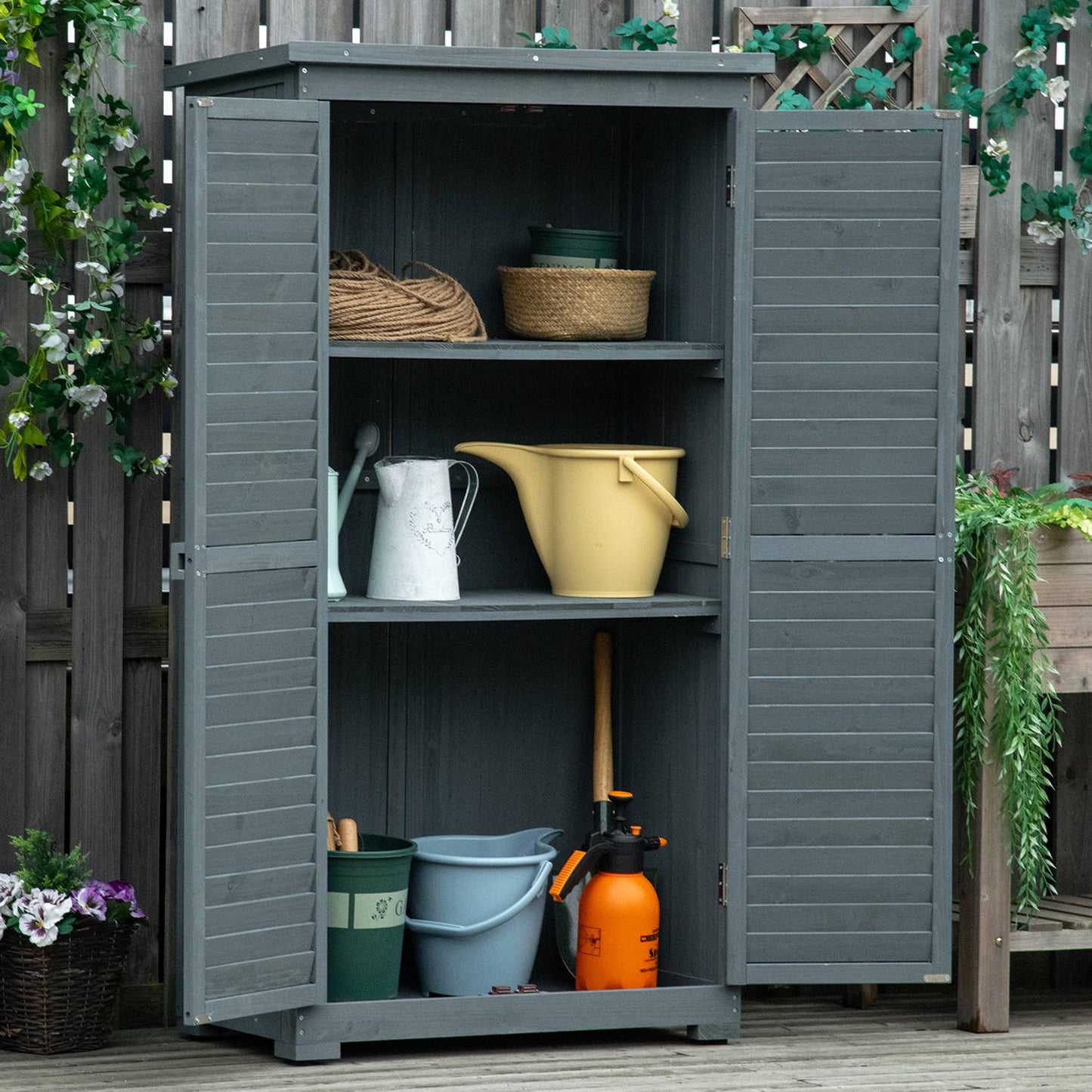 Garden tool shed in wood, grey, 87x46x160cm