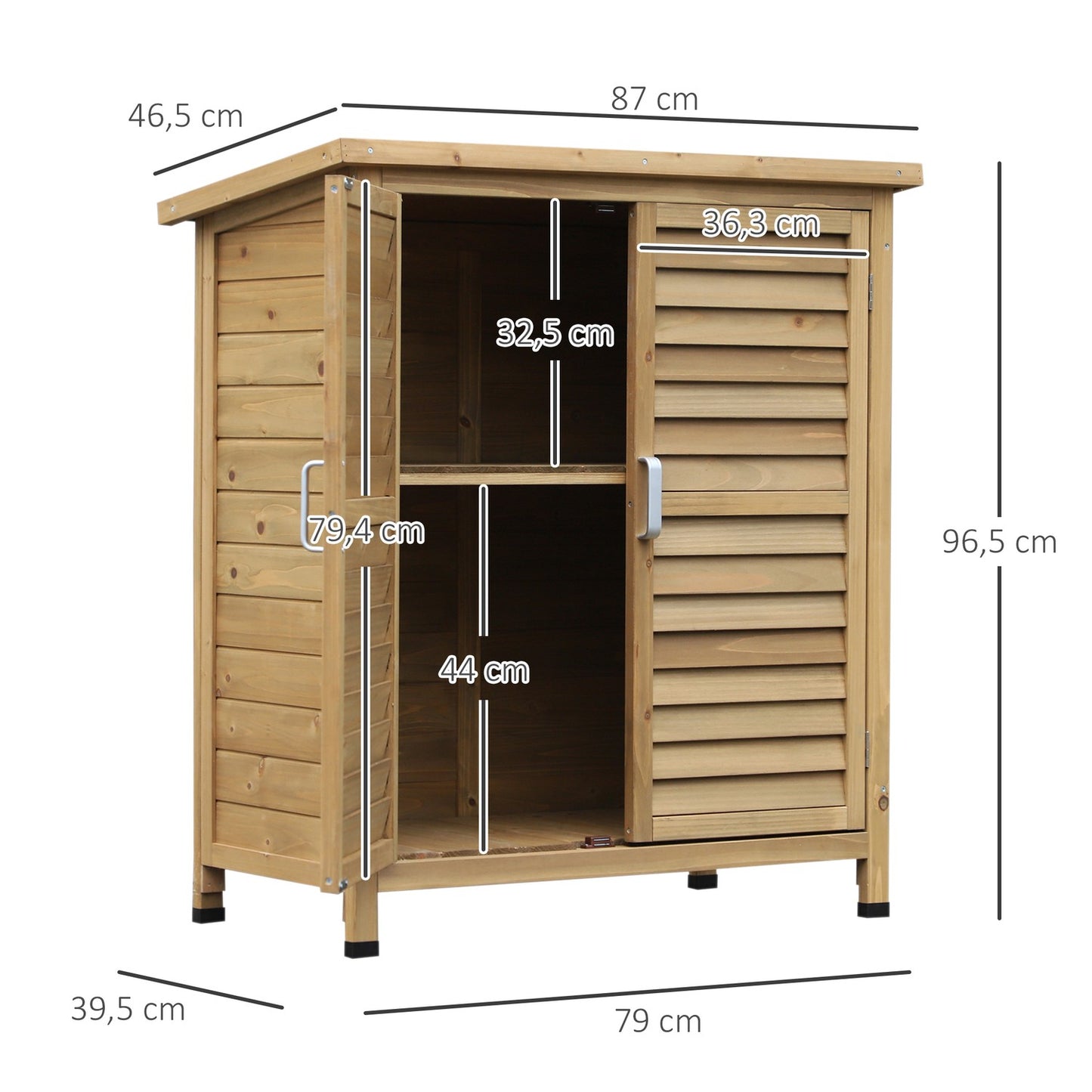 Wooden garden tool shed with roof, 87x46.5x96.5 cm